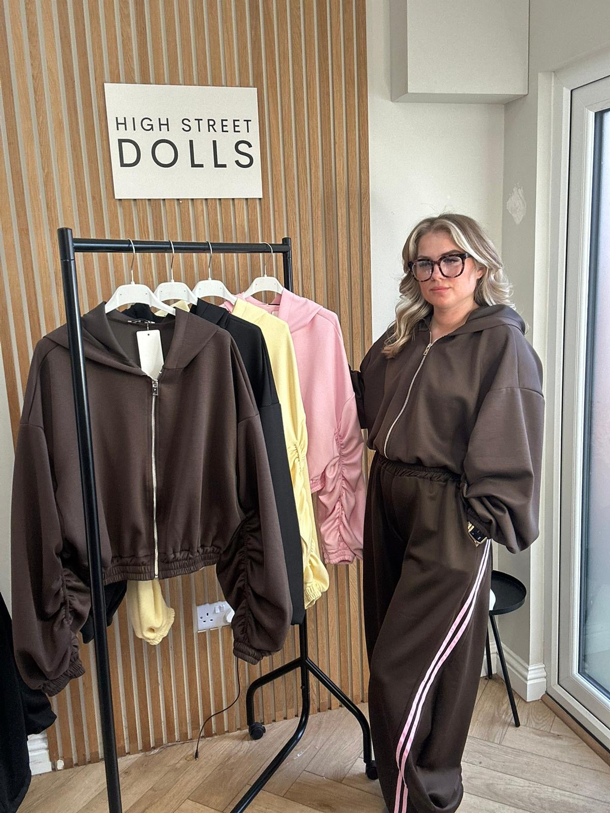 Reene Cropped Ruched Sleeve Hoodie Zip Up Jacket Jersey Spring Summer Winter