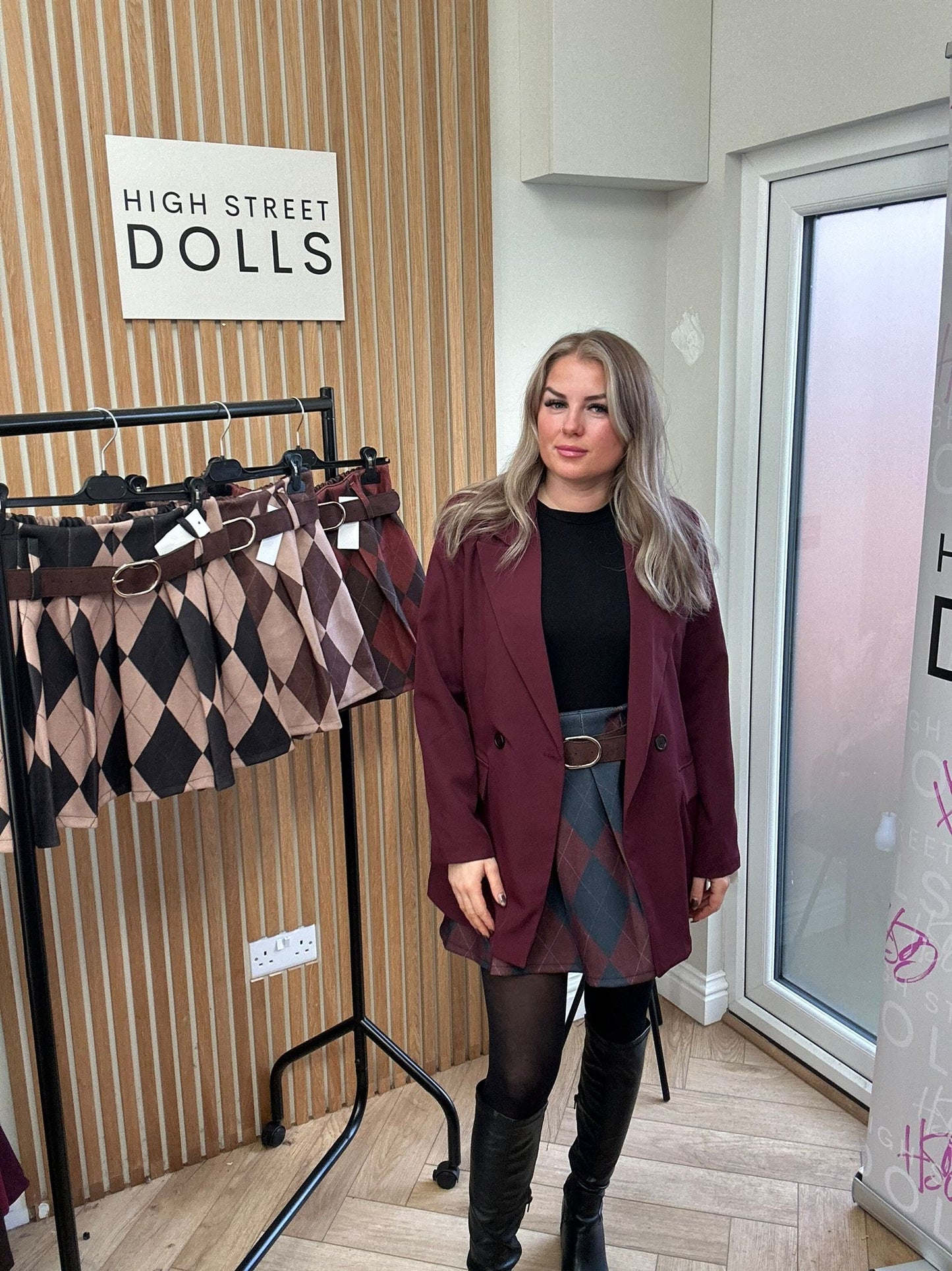 Audrey Diamond Checkered Skirt Autumn Winter Christmas Festive