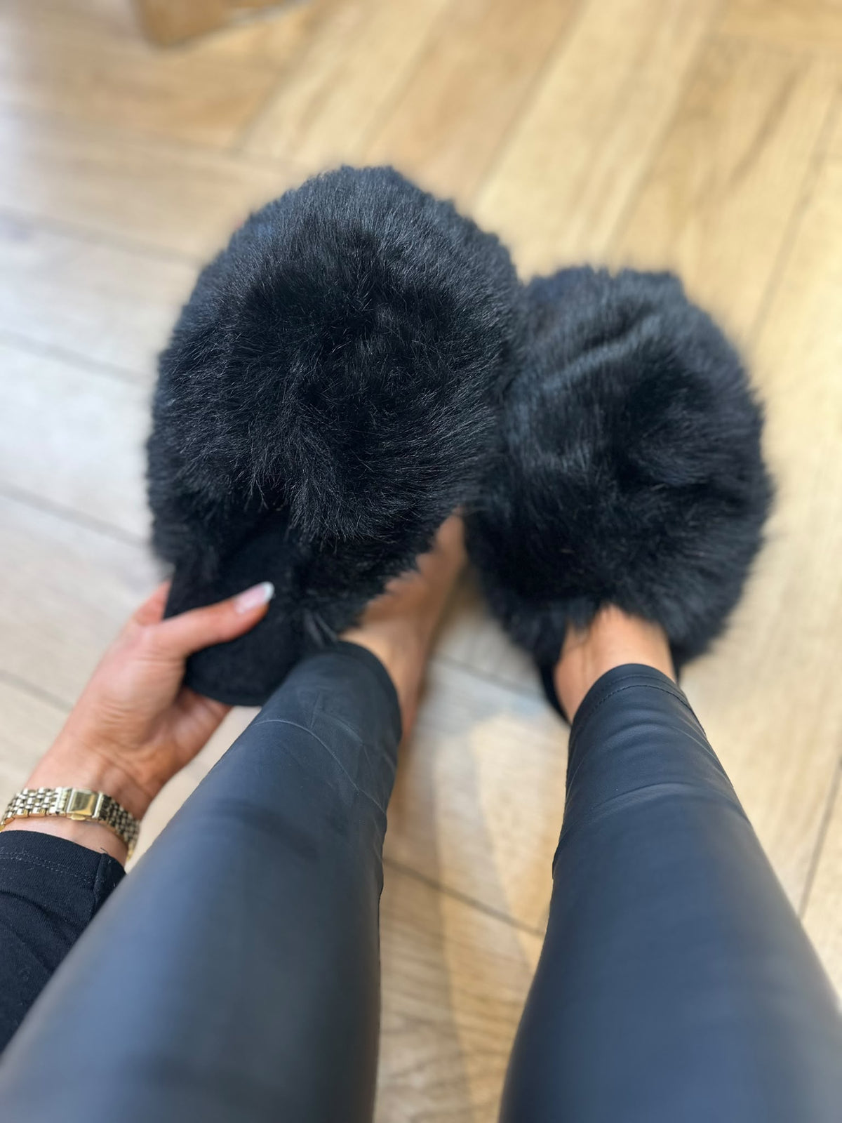 Fluffy XL Pom Pom Slippers Faux Fur Lined Cosy Slippers Autumn Winter Christmas Present