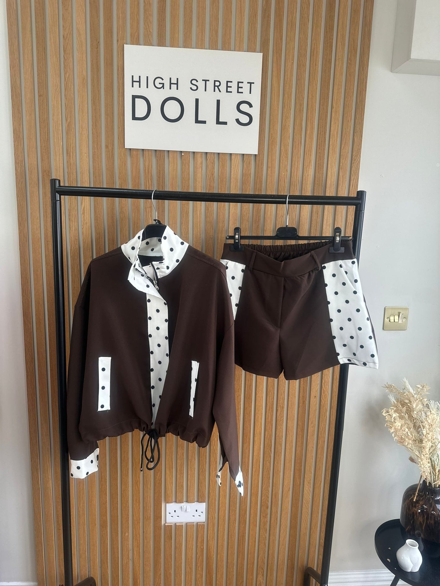 Sage Polka Dot Print Jacket and Shorts Holiday Spring Summer Women’s two piece co-ord Trending Viral Print Stripe Detail