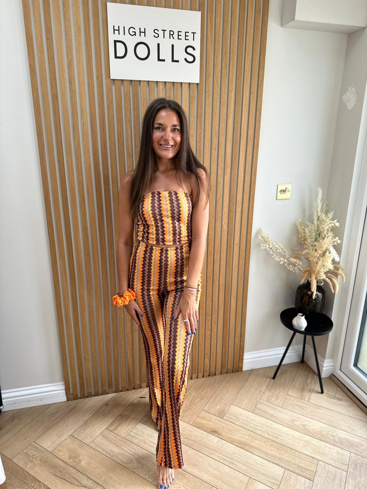 Hattie Co Ord Bandeau Top With Flare Trousers Zigzag Print Summer Outfit Holiday