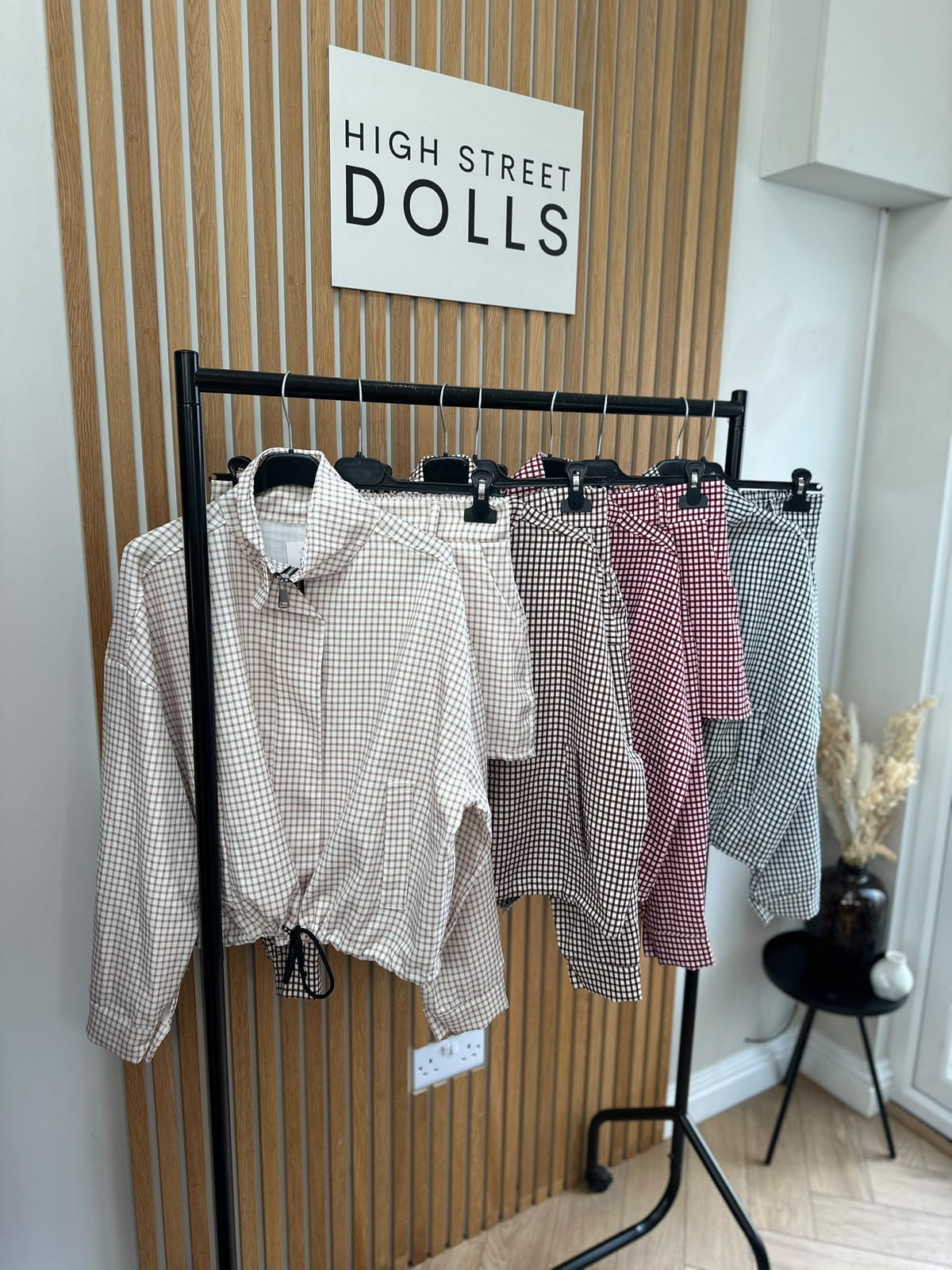 Dolly Gingham Lightweight Jacket and Shorts Set – Women’s Co Ord, Two Piece, Autumn/Winter Layer with Funnel Neckline