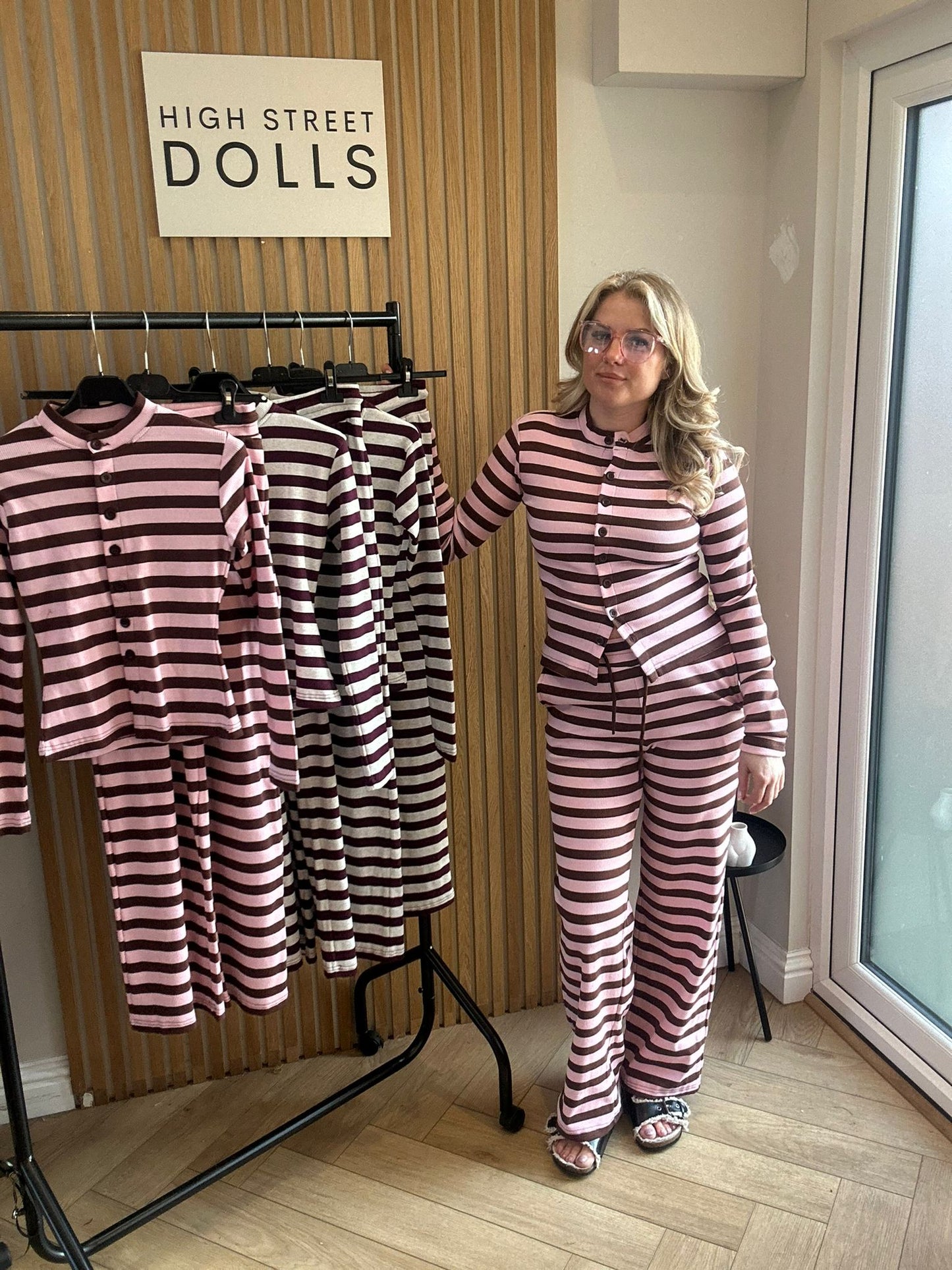 Kady Striped Lounge Set Co Ord Cardigan and Trousers Long Sleeve Top Loungewear Two Piece Spring Summer