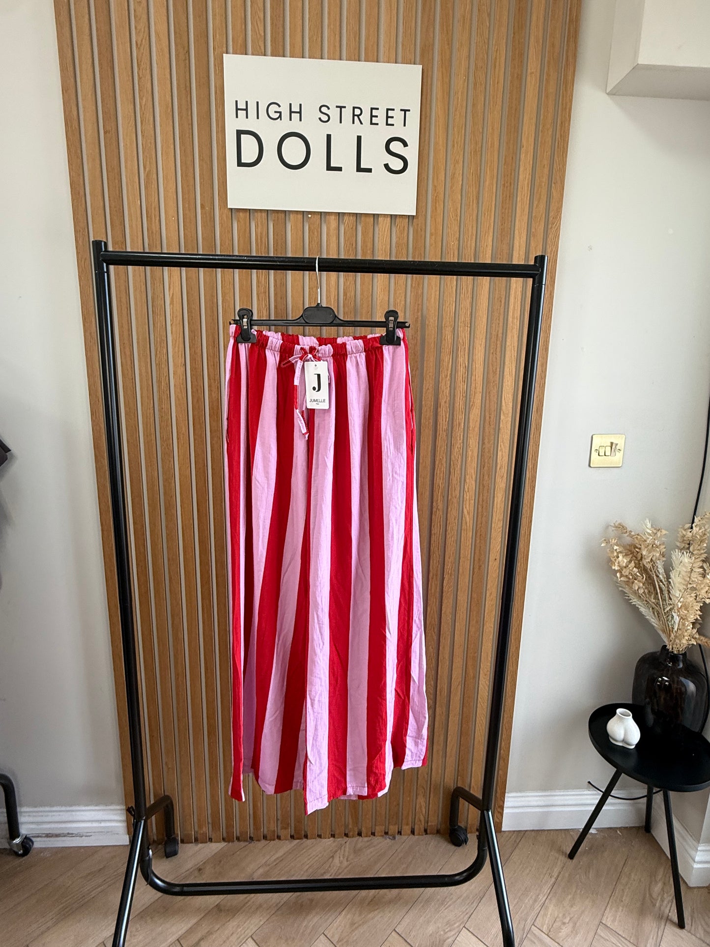 Lollie Wide Leg Trousers Light Weight Linen Style Summer Bright Stripes