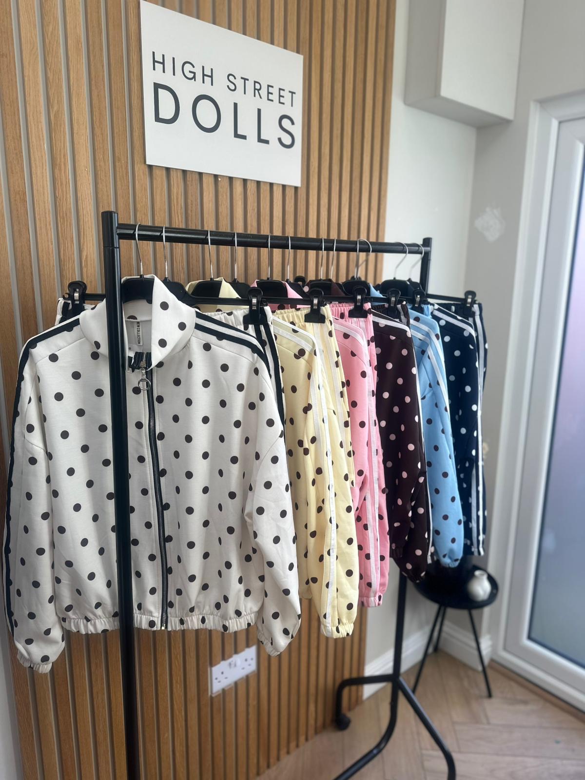 Harlo Polka Dot Print Bomber Jacket and Shorts Holiday Spring Summer Women’s two piece co-ord Trending Viral Print Stripe Detail