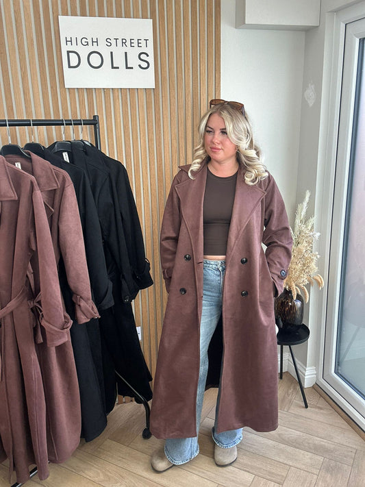 Rea Suede Trench Coat Longline Autumn Winter Jacket