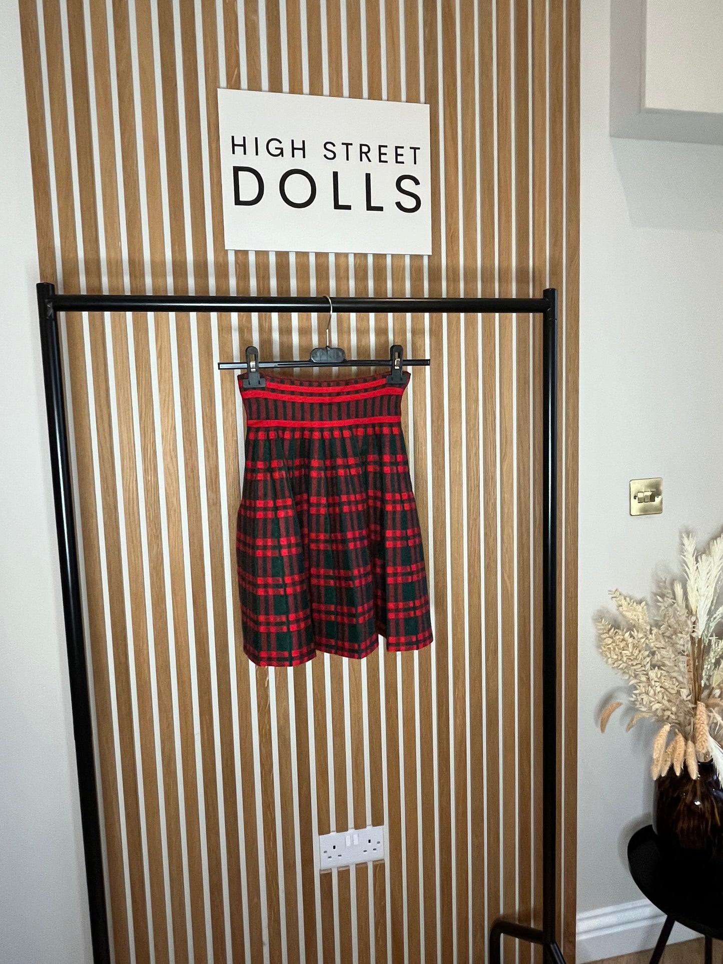 Knitted Tartan Gathered Skirt Green and Red Festive Christma