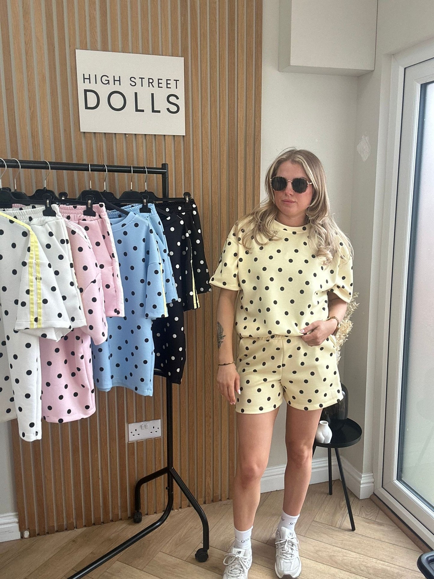 Bibi Polka Dot Print Oversized T Shirt and Shorts Holiday Spring Summer Women’s two piece co-ord Trending Viral Print Stripe Detail