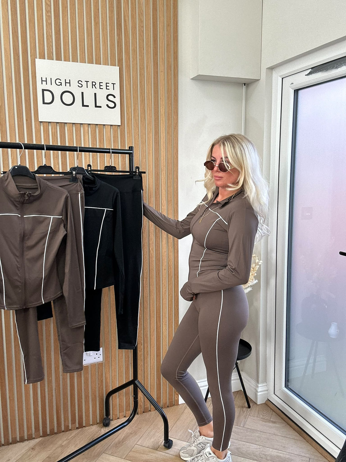 Alora Fitted Lycra Gym Set | Zip-Up Jacket & Leggings with White Piping Detail