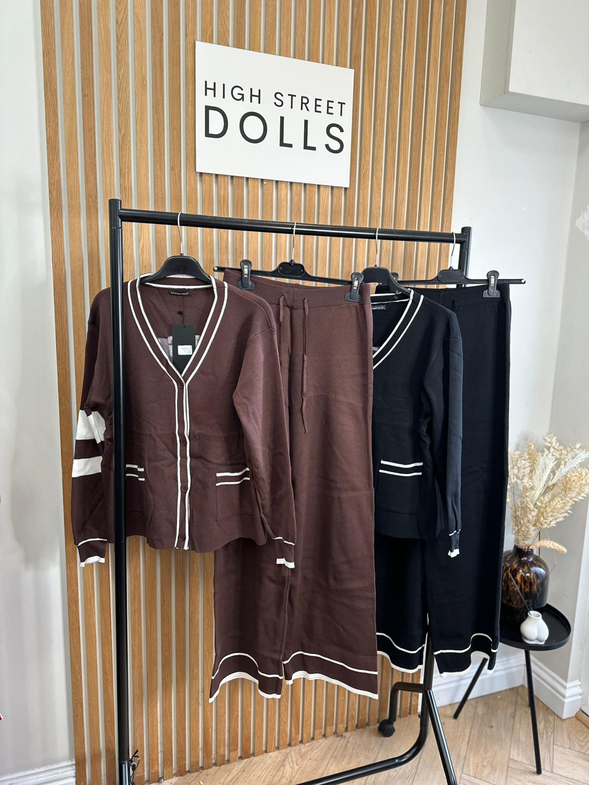 Hadley Knitted Slogan Lounge Set V Neck Cardigan Wide Leg Co Ord Autumn Winter Christmas Knitwear