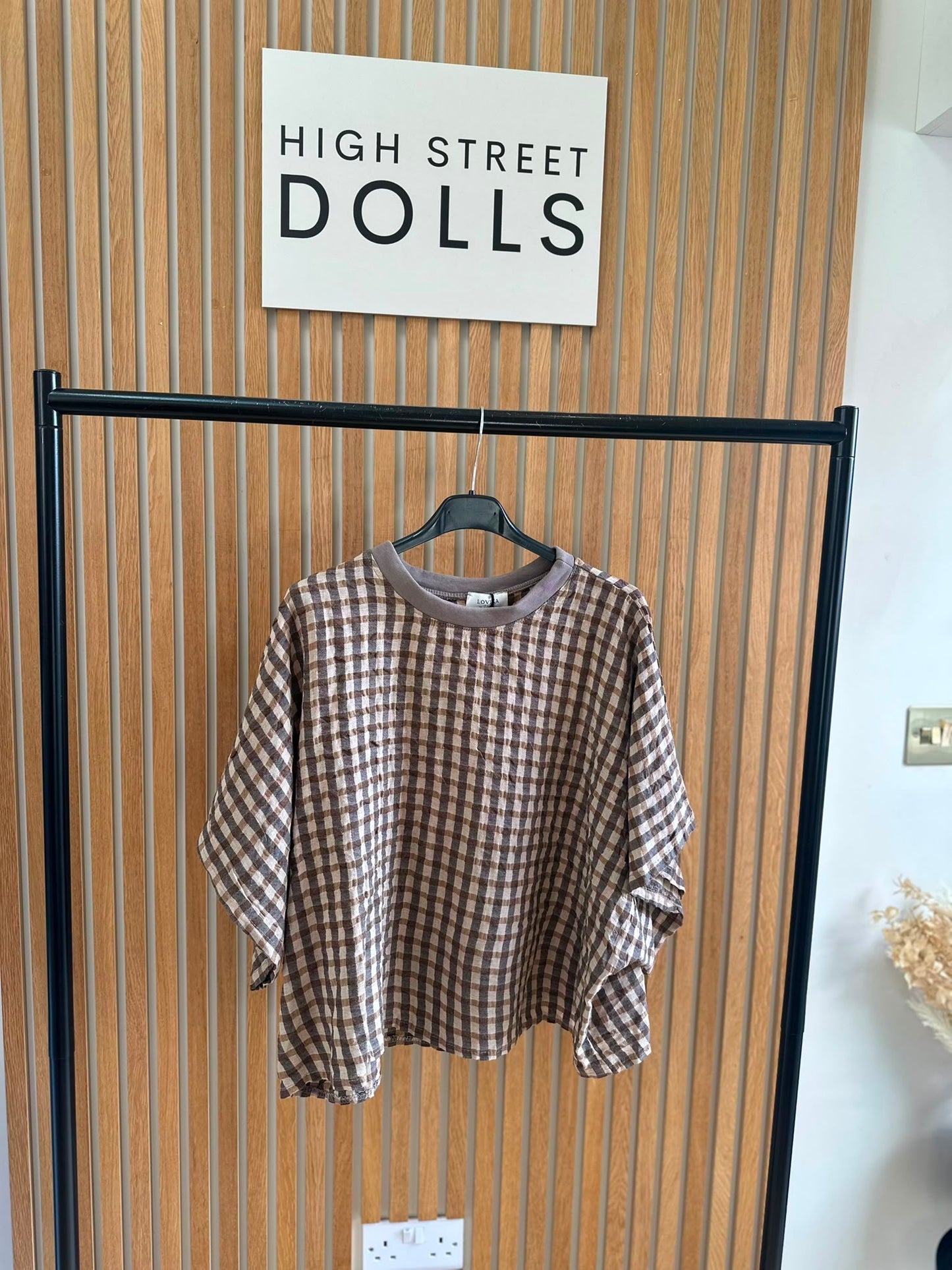 Olive Gingham Oversized T Shirt Short Sleeves Round Neck Top Autumn Fashion