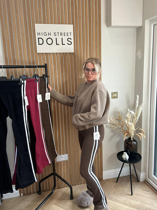 Sloane Ribbed Flare Trousers Stripe Detail  Activewear Leggings