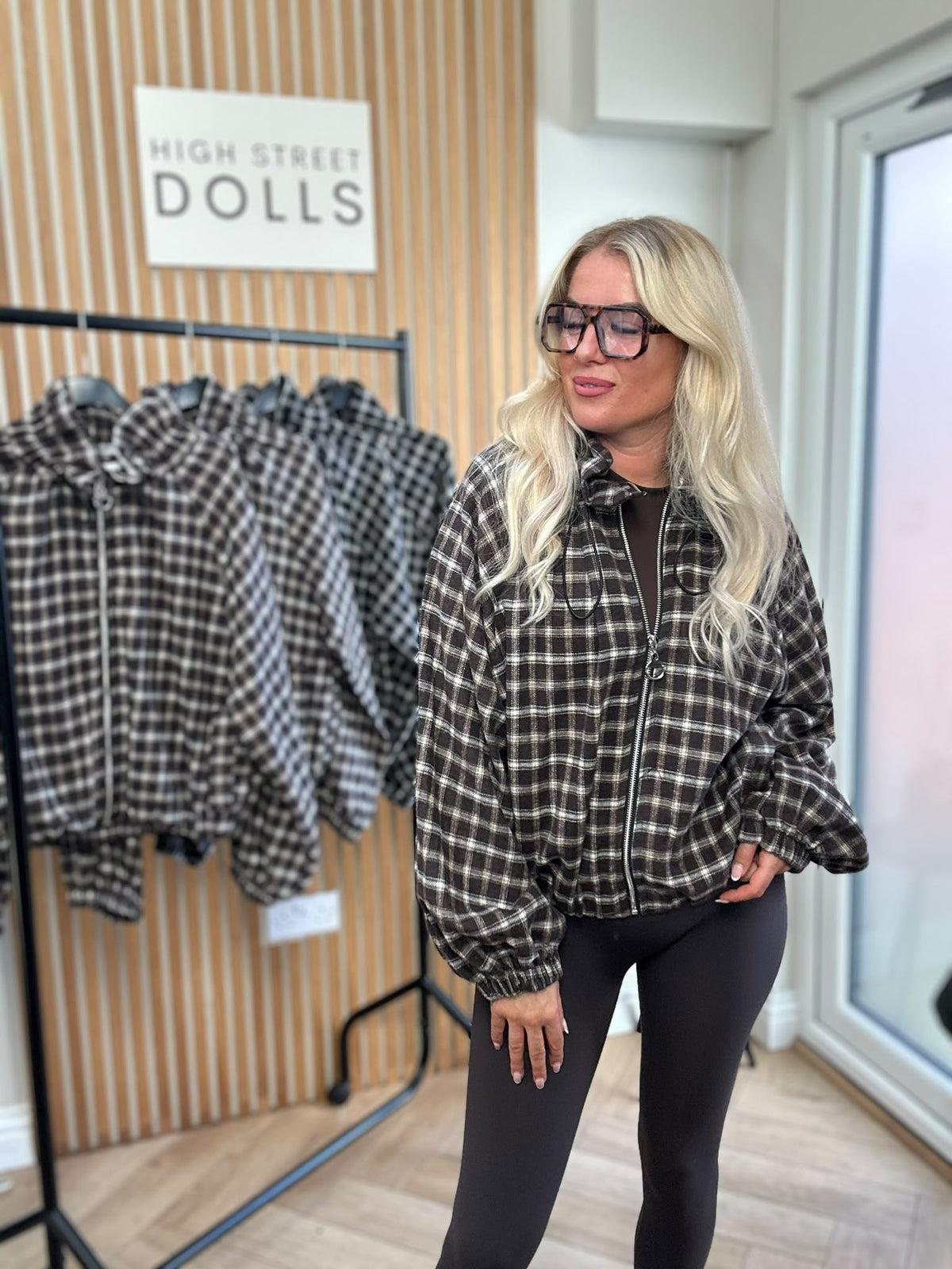 Harley Checkered Lightweight Soft Jacket – Women’s Cover-Up, Autumn/Winter Layer with Gathered Funnel Neckline