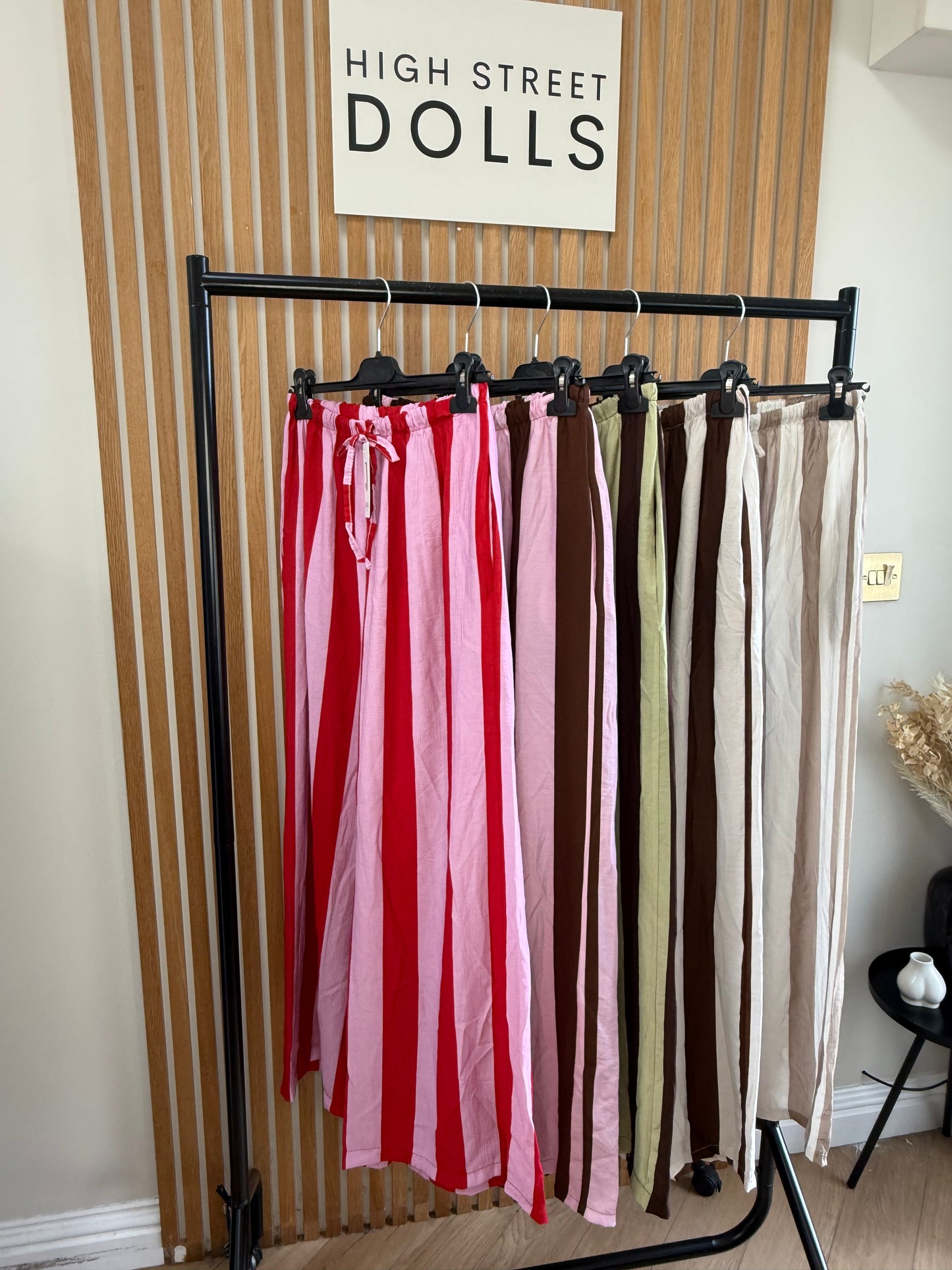 Lollie Wide Leg Trousers Light Weight Linen Style Summer Bright Stripes