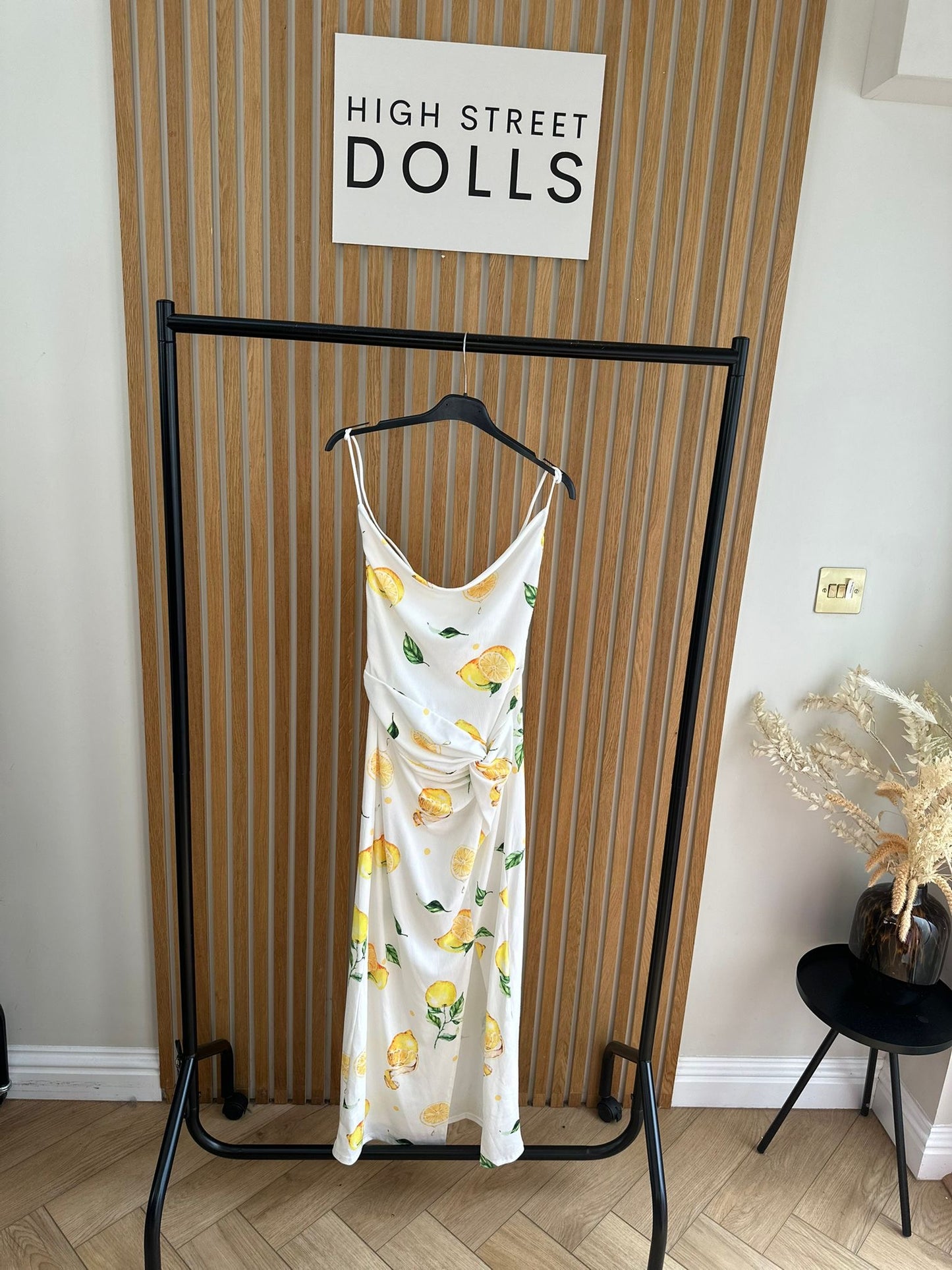 Sicily Lemon Midi Dress Printed spaghetti strap dress