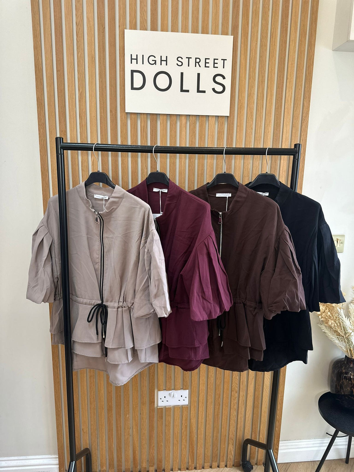 Tilly Peplum Jacket – Women’s Zip-Up Top with Ruffle Details & Balloon Sleeves, Autumn/Winter