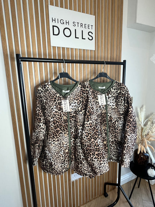 Leopard Print Quilted Jacket Coat