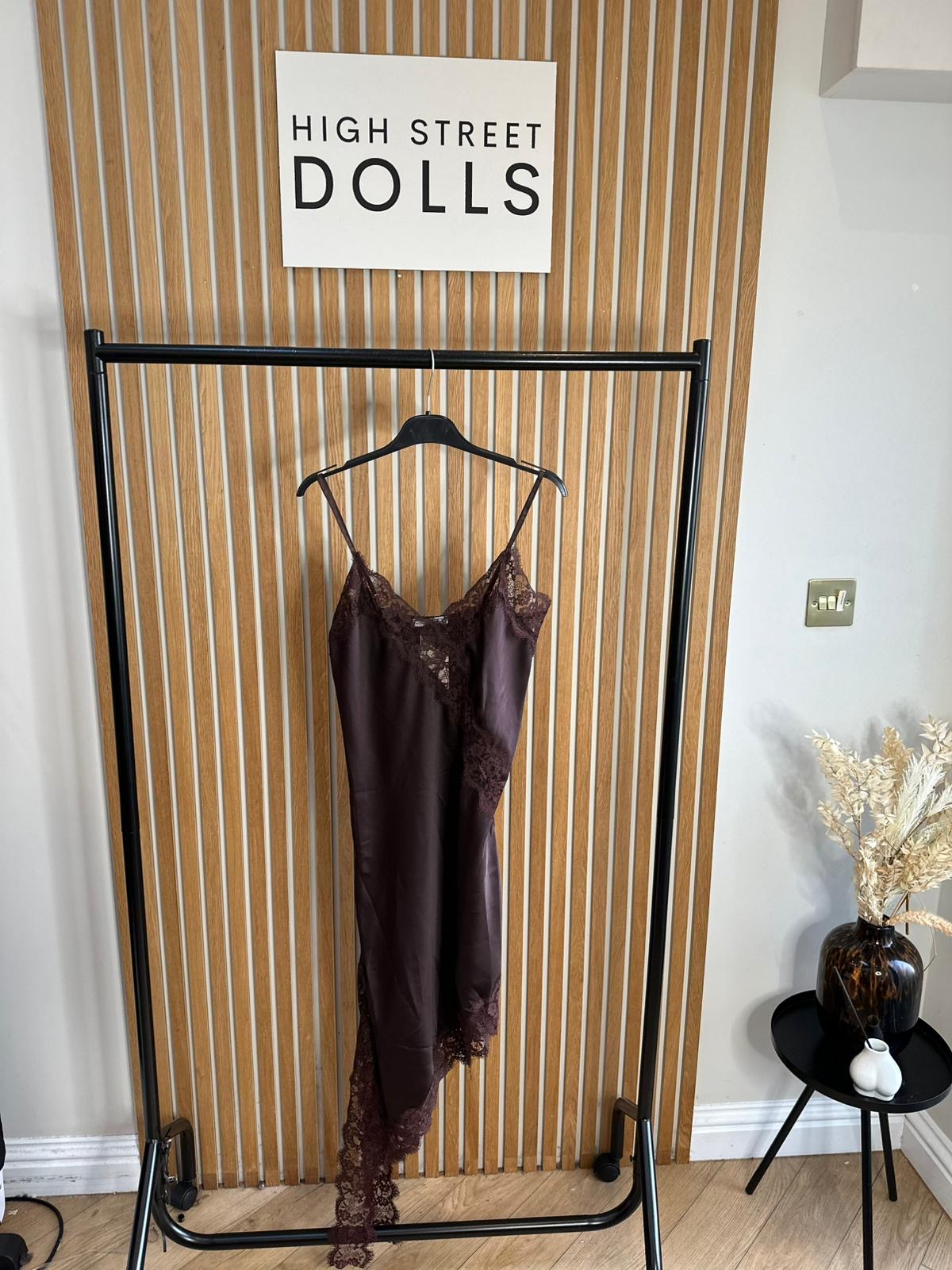 Florence Satin Slip Dress Lace Trim Spaghetti Strap Autumn Winter Christmas Party Festive