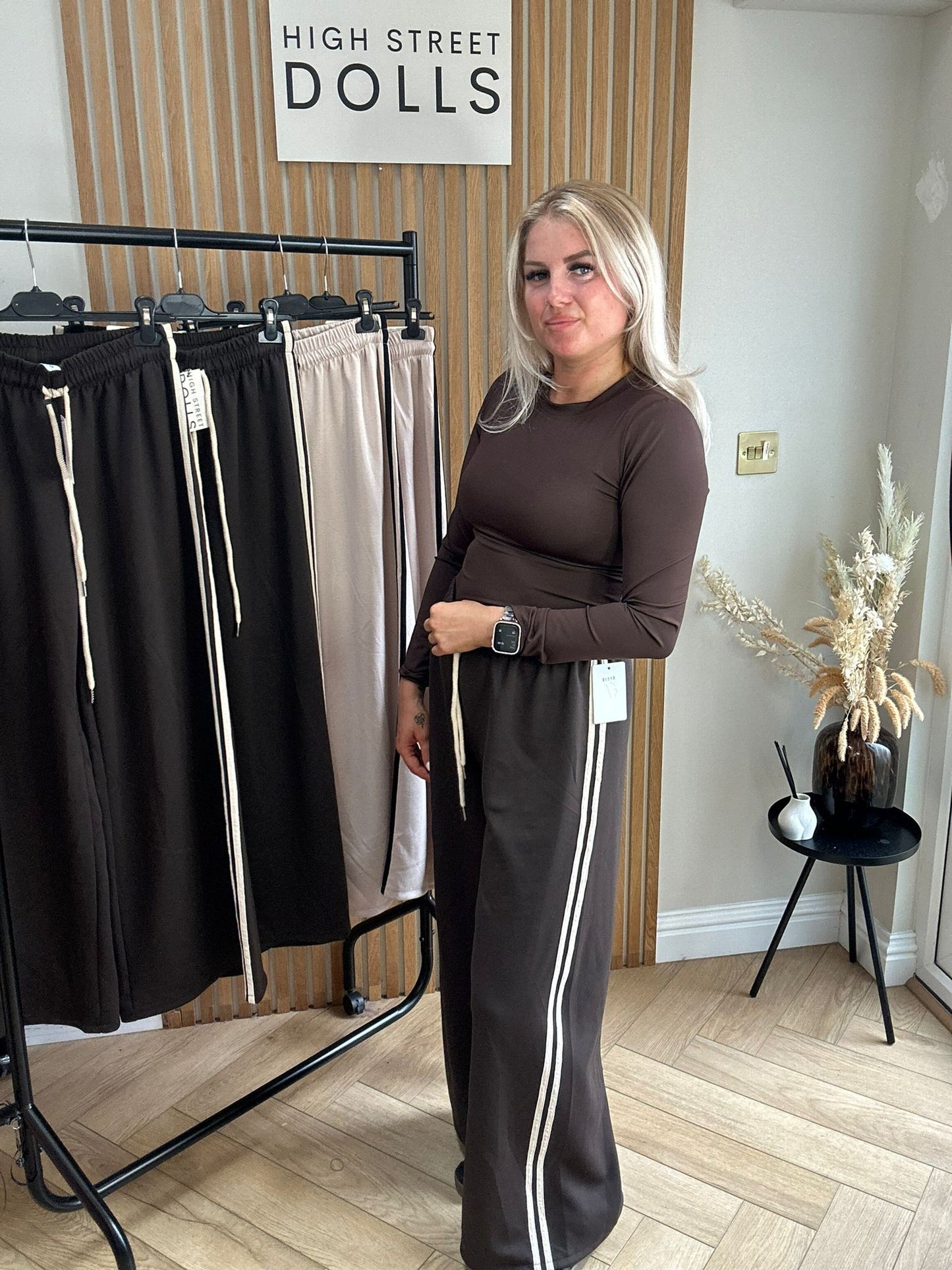 Khloe Trousers Wide Leg Flares Stripe Detail