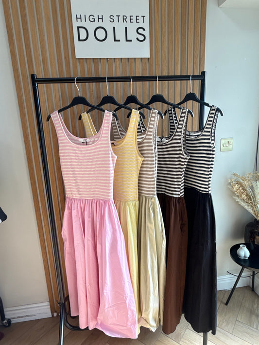 Sophia Maxi Dress Stripe Longline Gathered Skirt Ruffles Stretch Summer Holiday