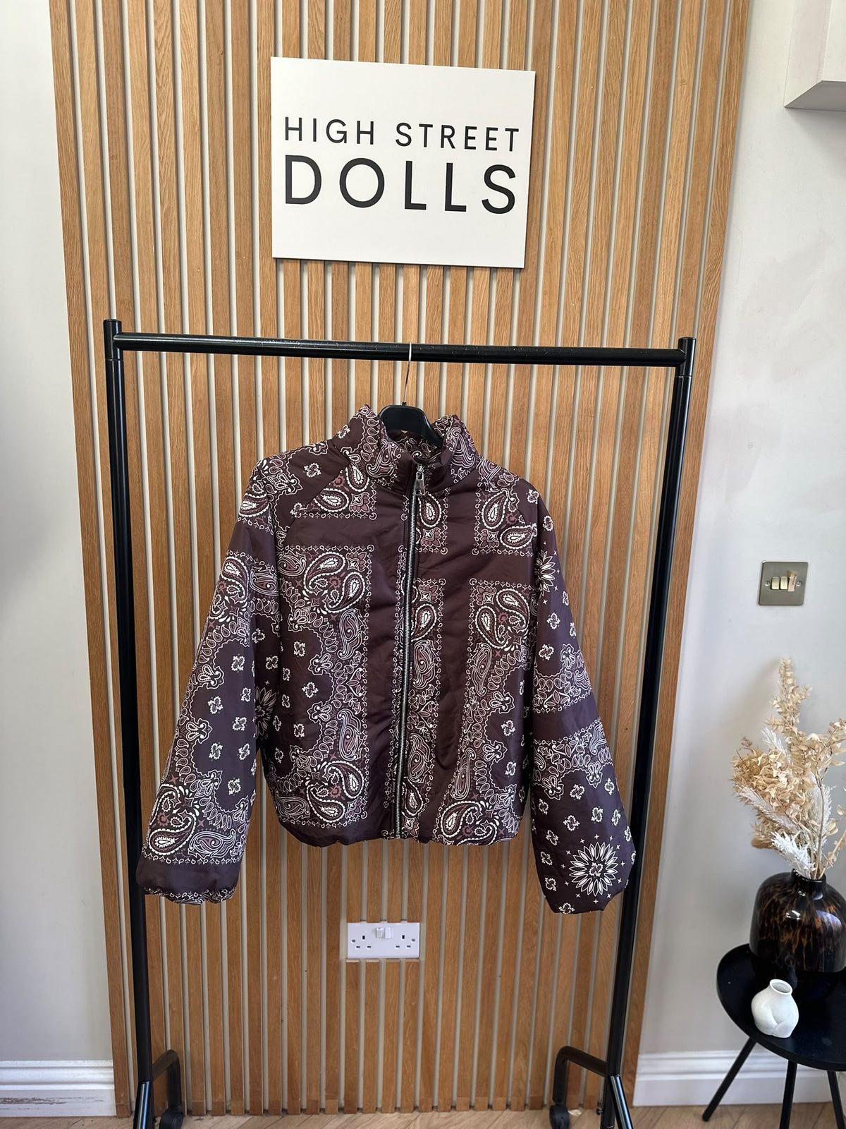 Paisley Patterned Zip-Up Puffer Jacket with Balloon Sleeves – Autumn Winter Outerwear