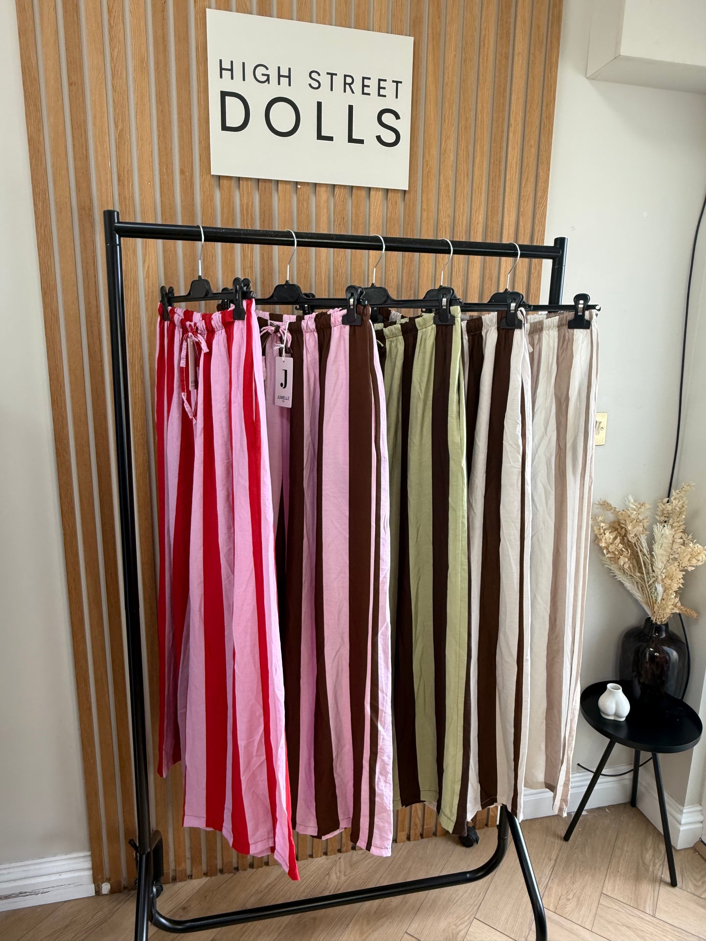Lollie Wide Leg Trousers Light Weight Linen Style Summer Bright Stripes