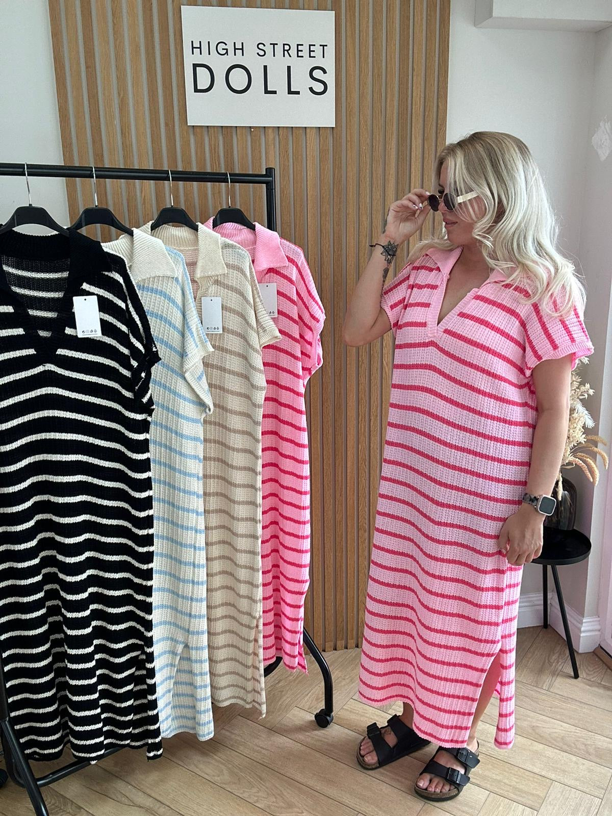 Belle Knitted Stripe Midi Dress Summer Holiday Outfit