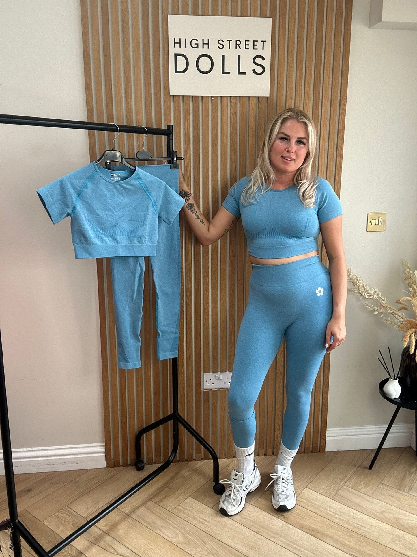 BodiBlossom Activewear Gym Set Blue T shirt and Leggings Co Ord