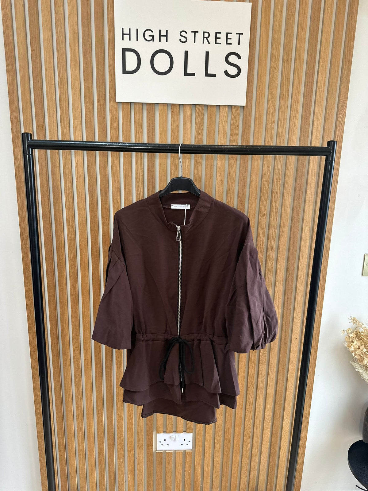 Tilly Peplum Jacket – Women’s Zip-Up Top with Ruffle Details & Balloon Sleeves, Autumn/Winter