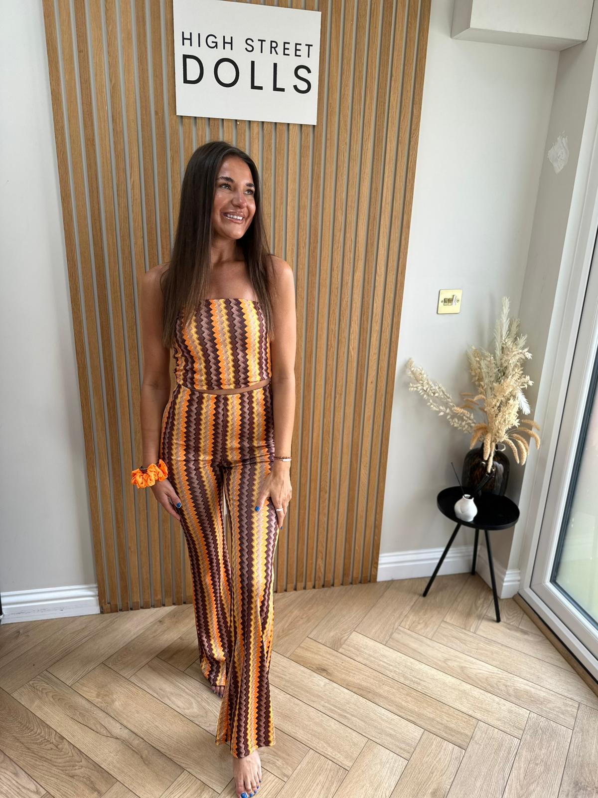 Hattie Co Ord Bandeau Top With Flare Trousers Zigzag Print Summer Outfit Holiday