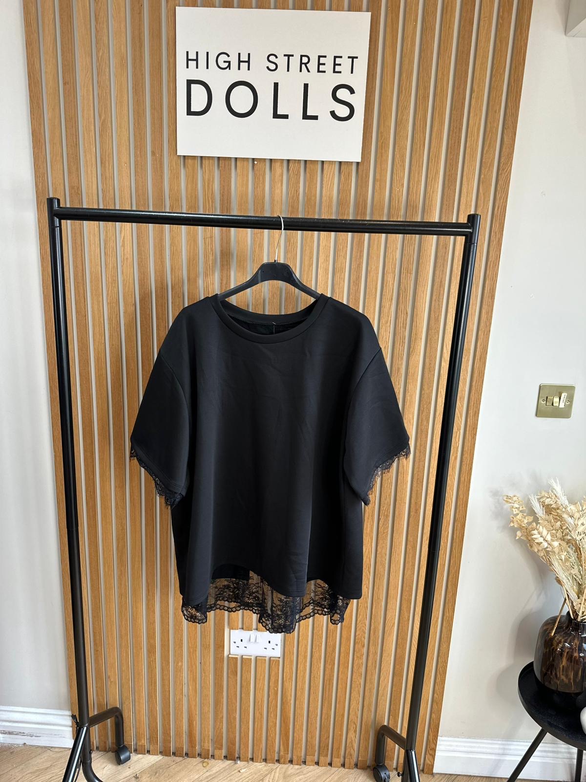 Neve Lace Oversized T Shirt Short Sleeves Open Back Spring Summer