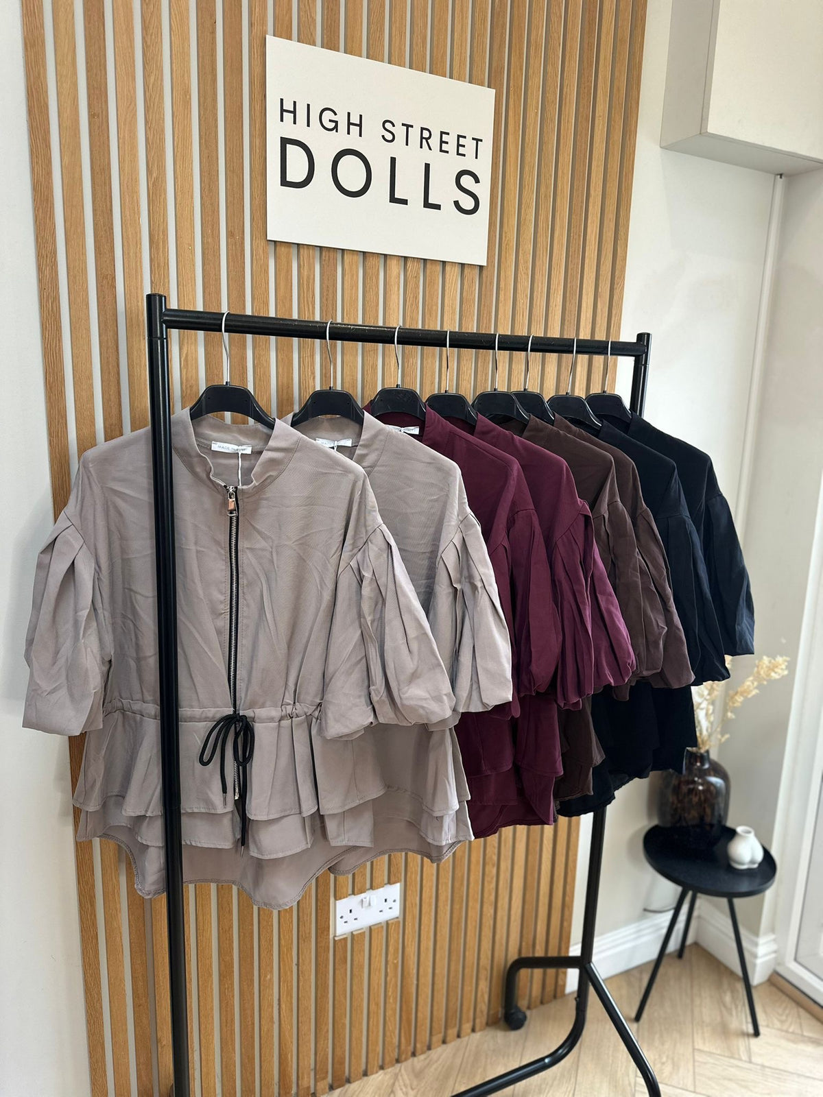 Tilly Peplum Jacket – Women’s Zip-Up Top with Ruffle Details & Balloon Sleeves, Autumn/Winter