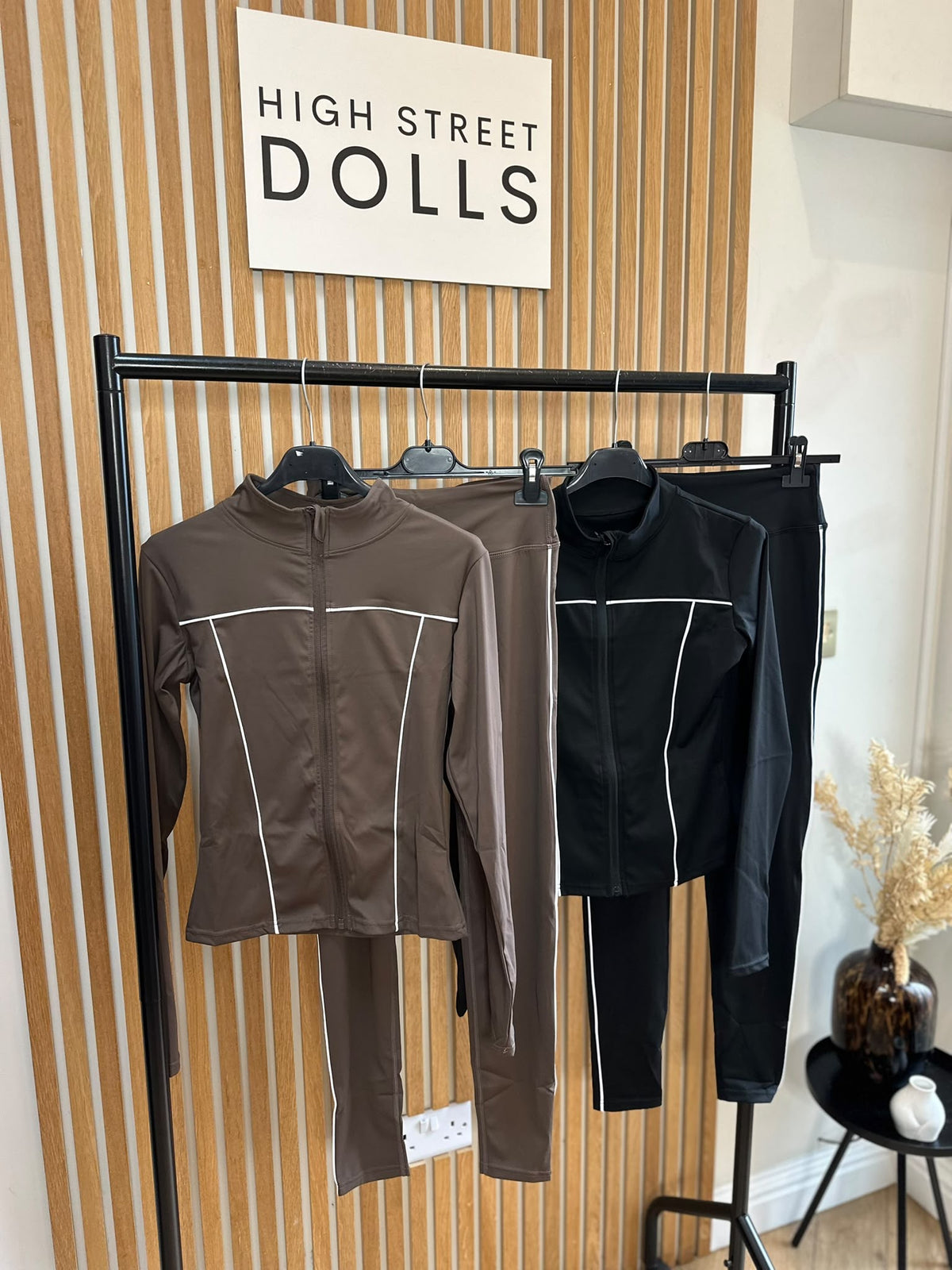 Alora Fitted Lycra Gym Set | Zip-Up Jacket & Leggings with White Piping Detail