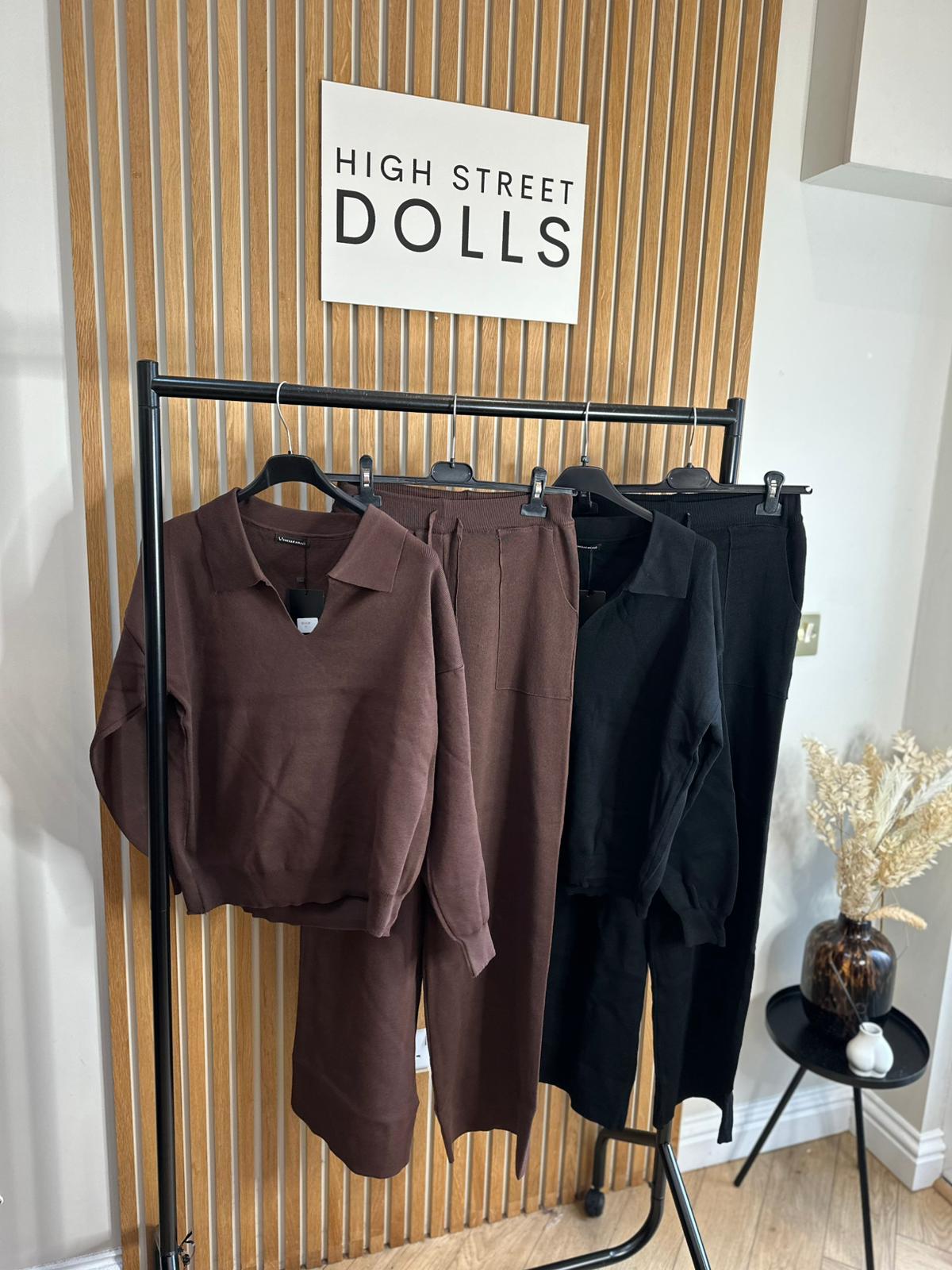 Mavis Knitted Lounge Set V Neck Sweater Wide Leg Co Ord Autumn Winter Christmas Knitwear