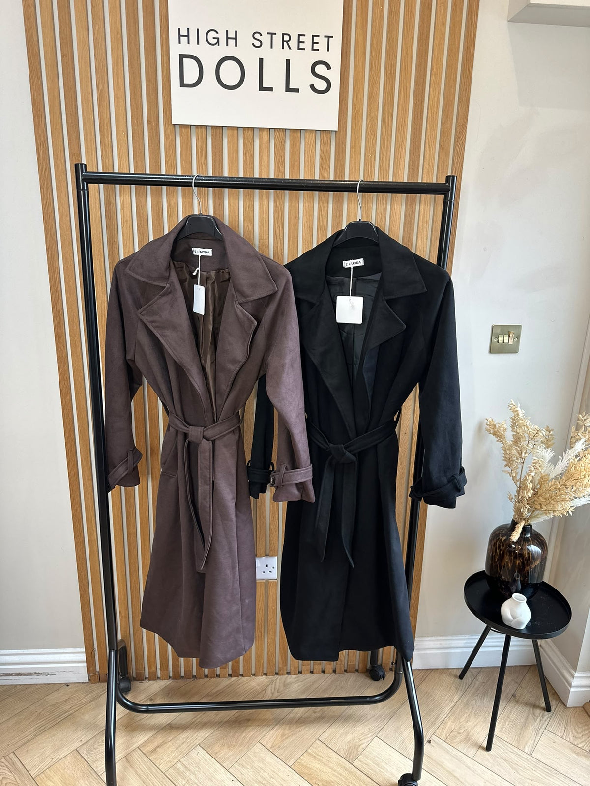 Aislinn Luxe Suede Midi Trench Coat – Autumn Winter Belted Jacket