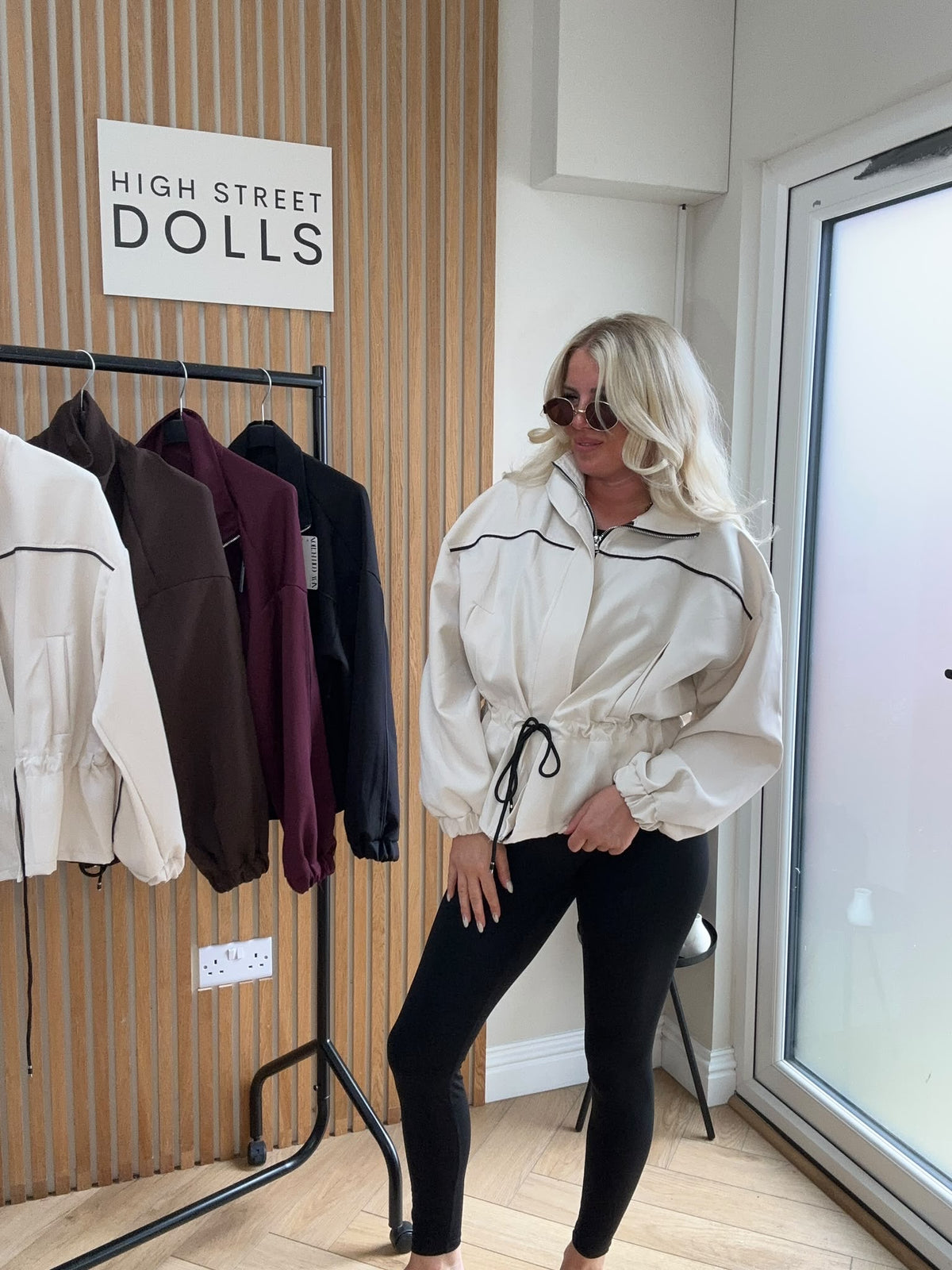 Mia Peplum Jacket – Women’s Sporty Lightweight Cover-Up, Autumn/Winter Layer with Piping Details, Cinched Waistline & Funnel Neckline