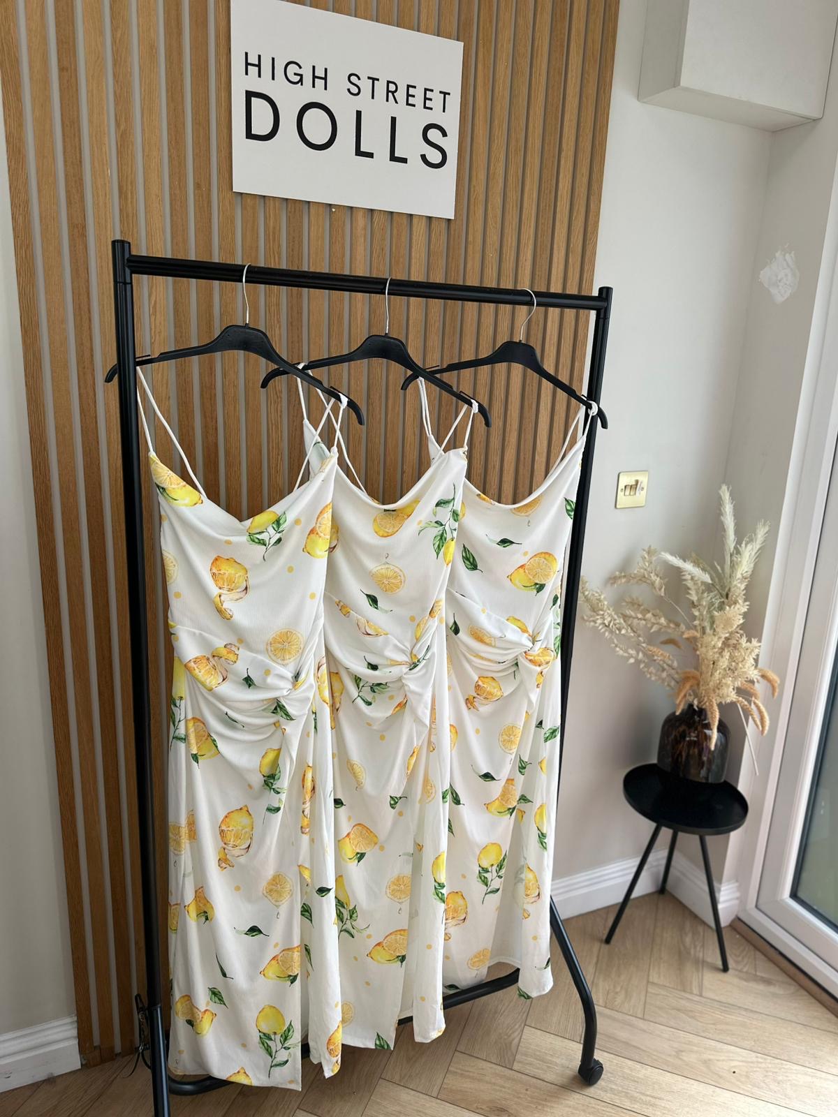 Sicily Lemon Midi Dress Printed spaghetti strap dress