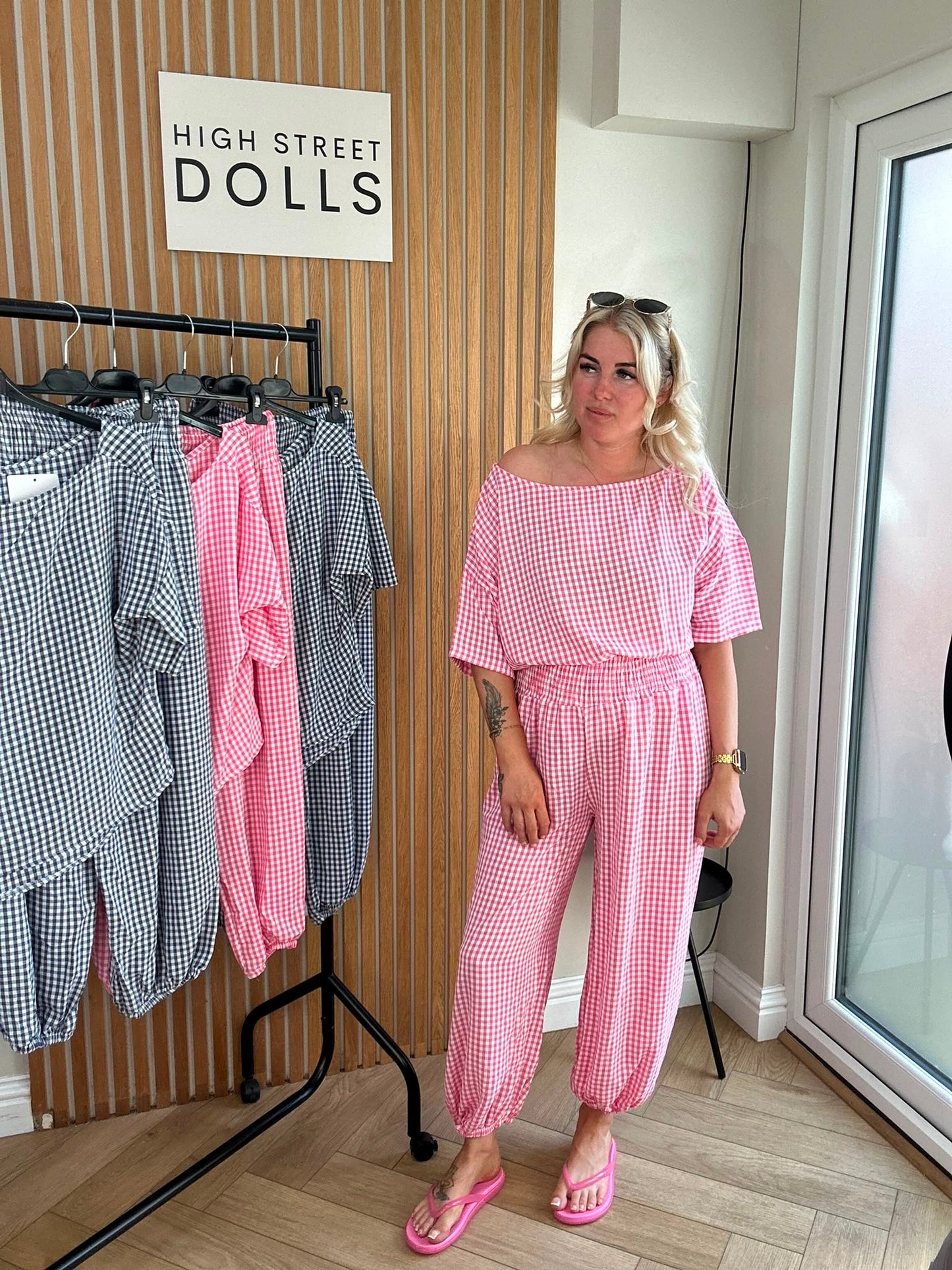 Shelley Gingham Co Ord Top and Trouser Set Summer Holiday Light Weight Material