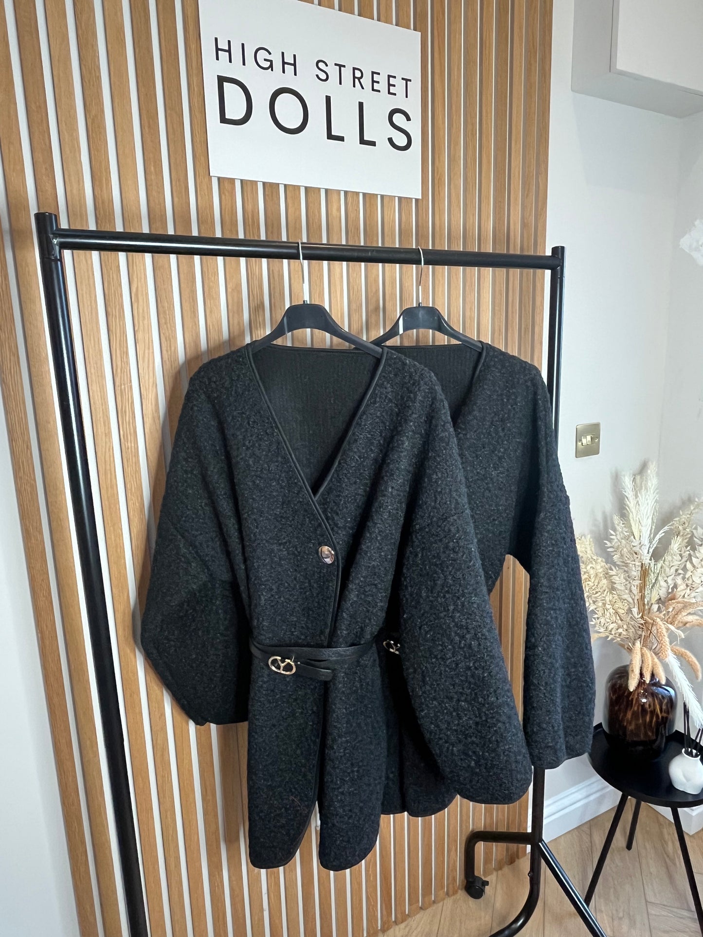 Fuzzy Wrap Around Jacket With Belt Faux Mohair Textured Fabric Shaket