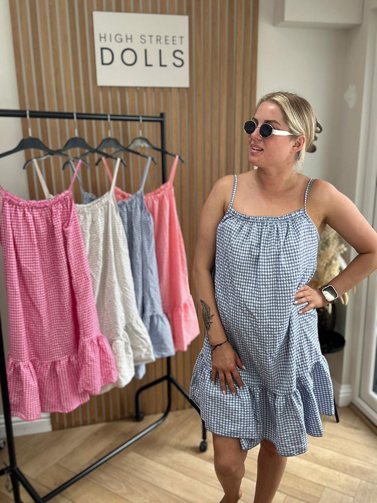 Dotty Ruffle Dress Gingham Print Summer Holiday Short Dress