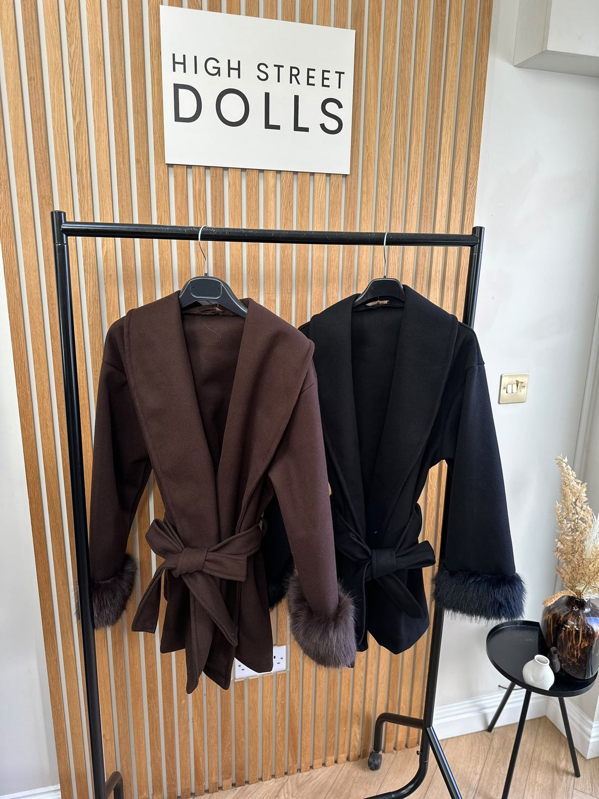 Celeste Luxe Belted Wrap Coat with Faux Fur Cuffs – Mid Length Jacket Autumn Winter