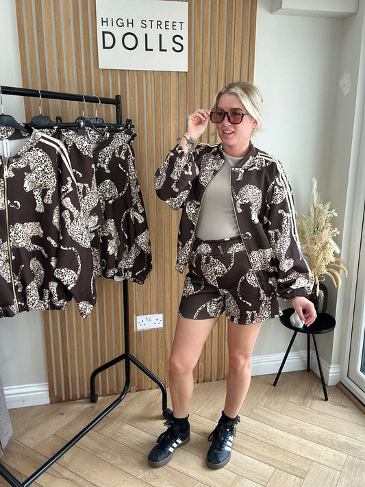 Saskia Cheetah Print Bomber Jacket and Shorts Holiday Summer Women’s two piece co-ord