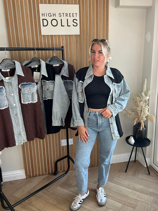Elodie Denim Knit Shirt Shaket Jacket Women’s Top