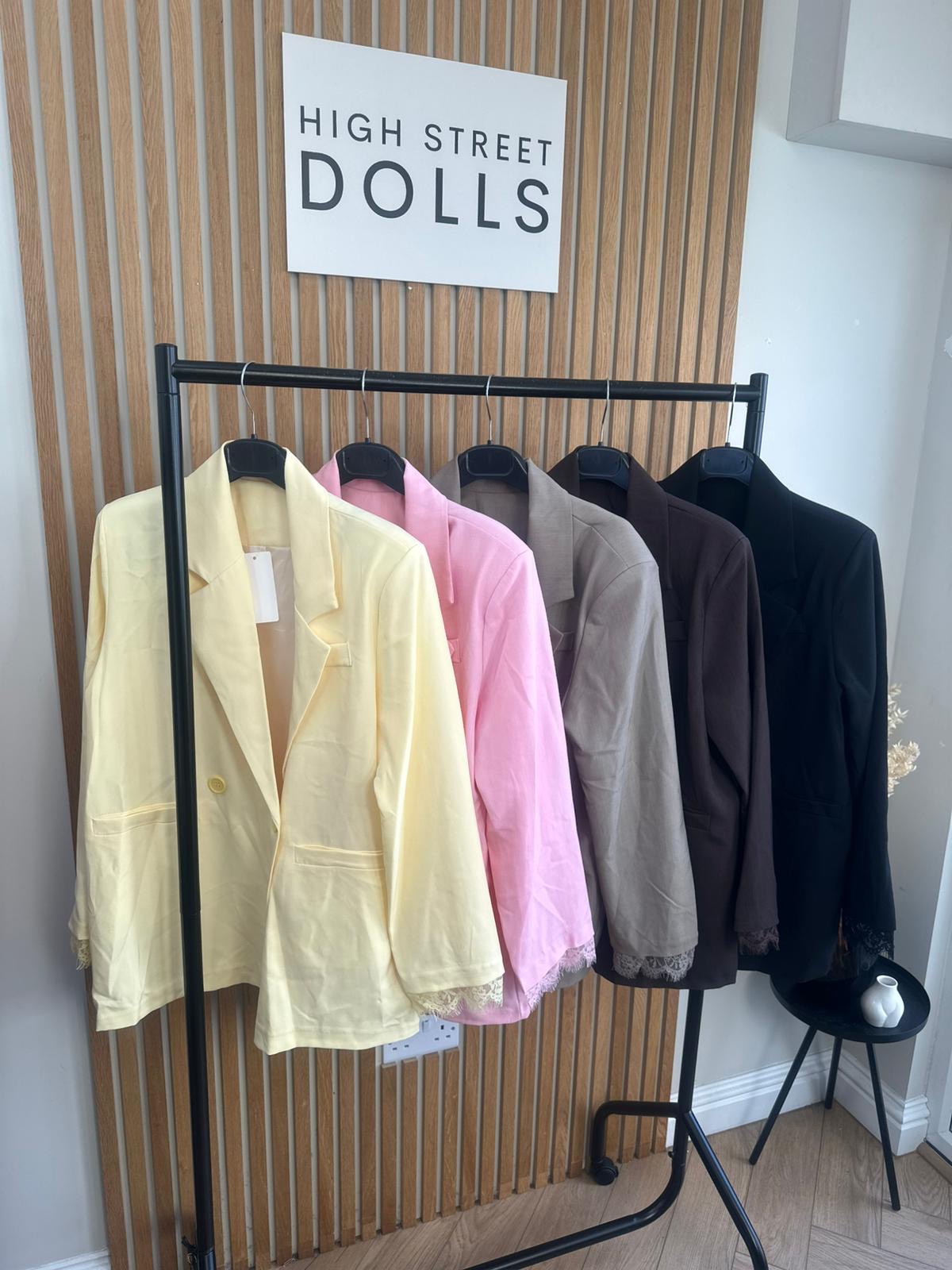 Roxy Oversized Blazer Lace Detail Single Breasted Daywear Evening Wear Winter Spring Summer Pastels
