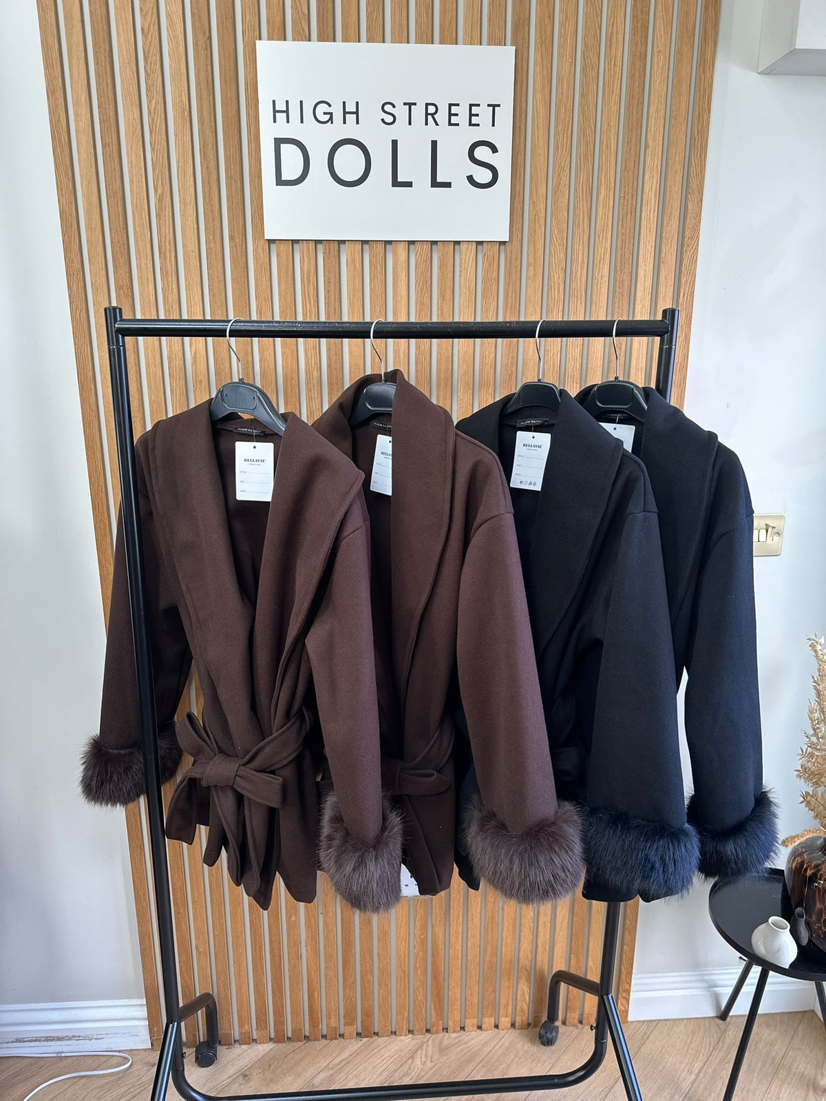 Celeste Luxe Belted Wrap Coat with Faux Fur Cuffs – Mid Length Jacket Autumn Winter