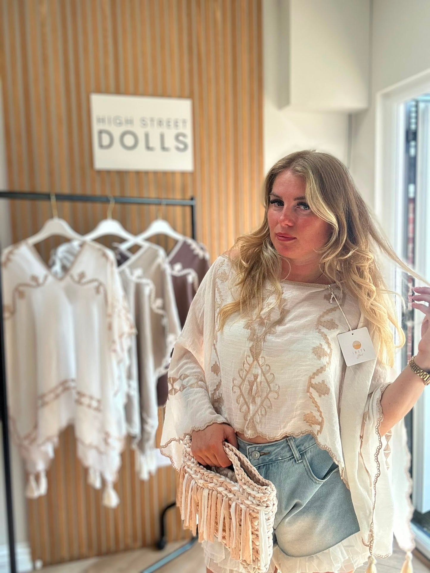 Indi Kaftan Top Embroidered with Florals Summer Holiday Poncho
