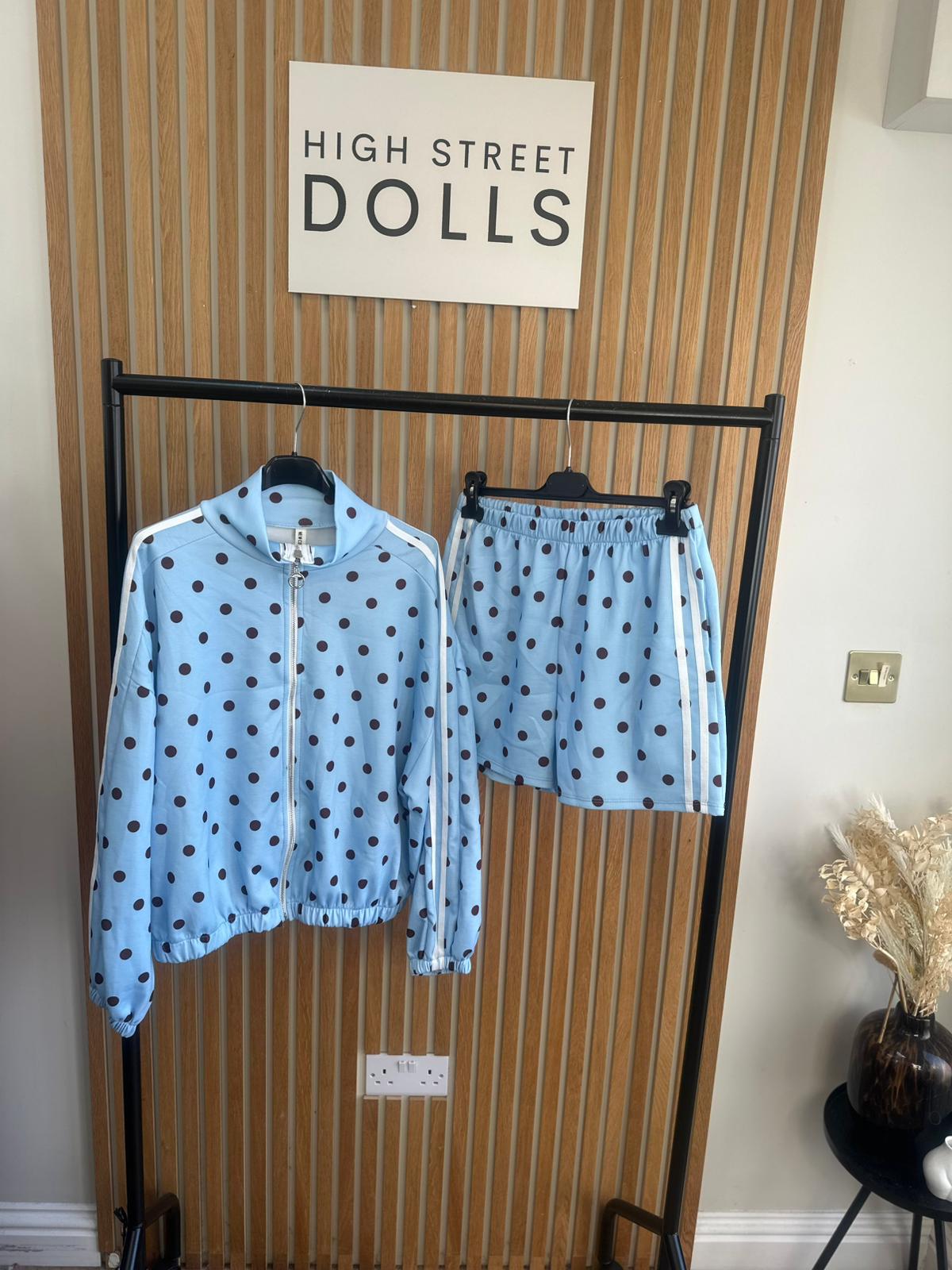 Harlo Polka Dot Print Bomber Jacket and Shorts Holiday Spring Summer Women’s two piece co-ord Trending Viral Print Stripe Detail