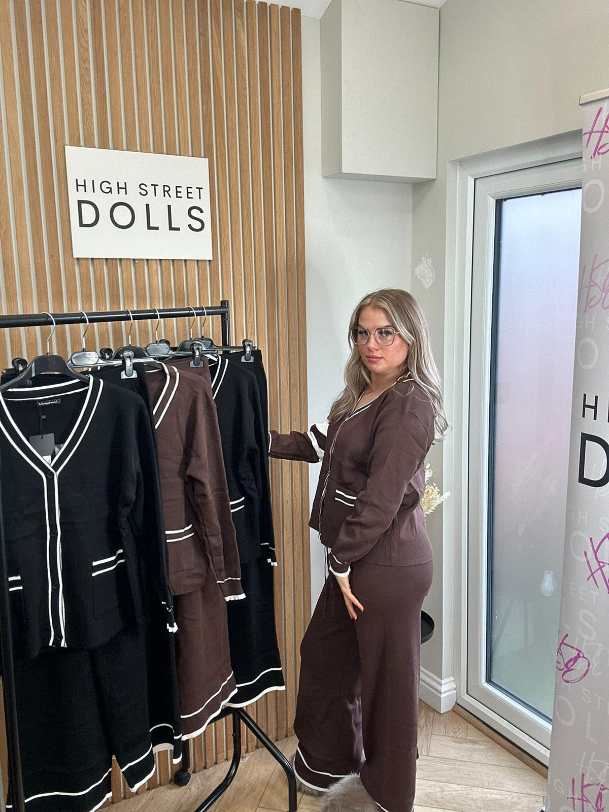 Hadley Knitted Slogan Lounge Set V Neck Cardigan Wide Leg Co Ord Autumn Winter Christmas Knitwear