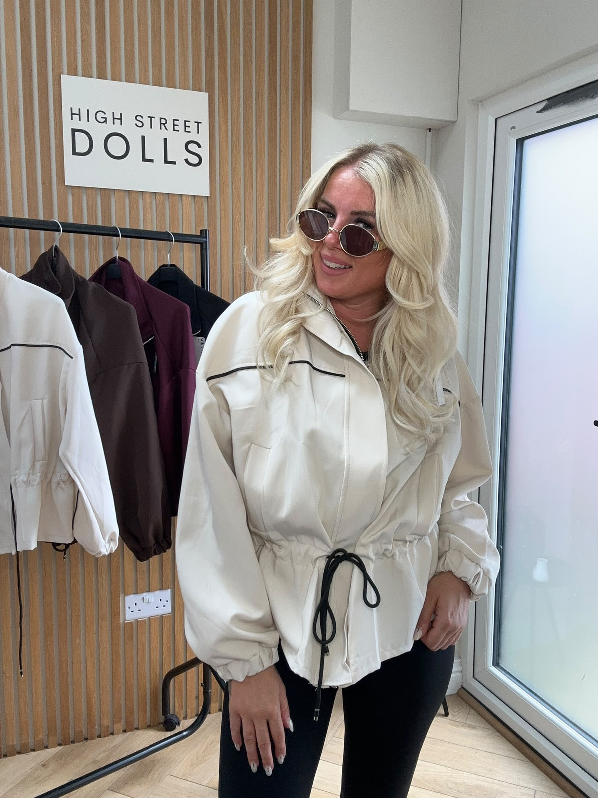Mia Peplum Jacket – Women’s Sporty Lightweight Cover-Up, Autumn/Winter Layer with Piping Details, Cinched Waistline & Funnel Neckline
