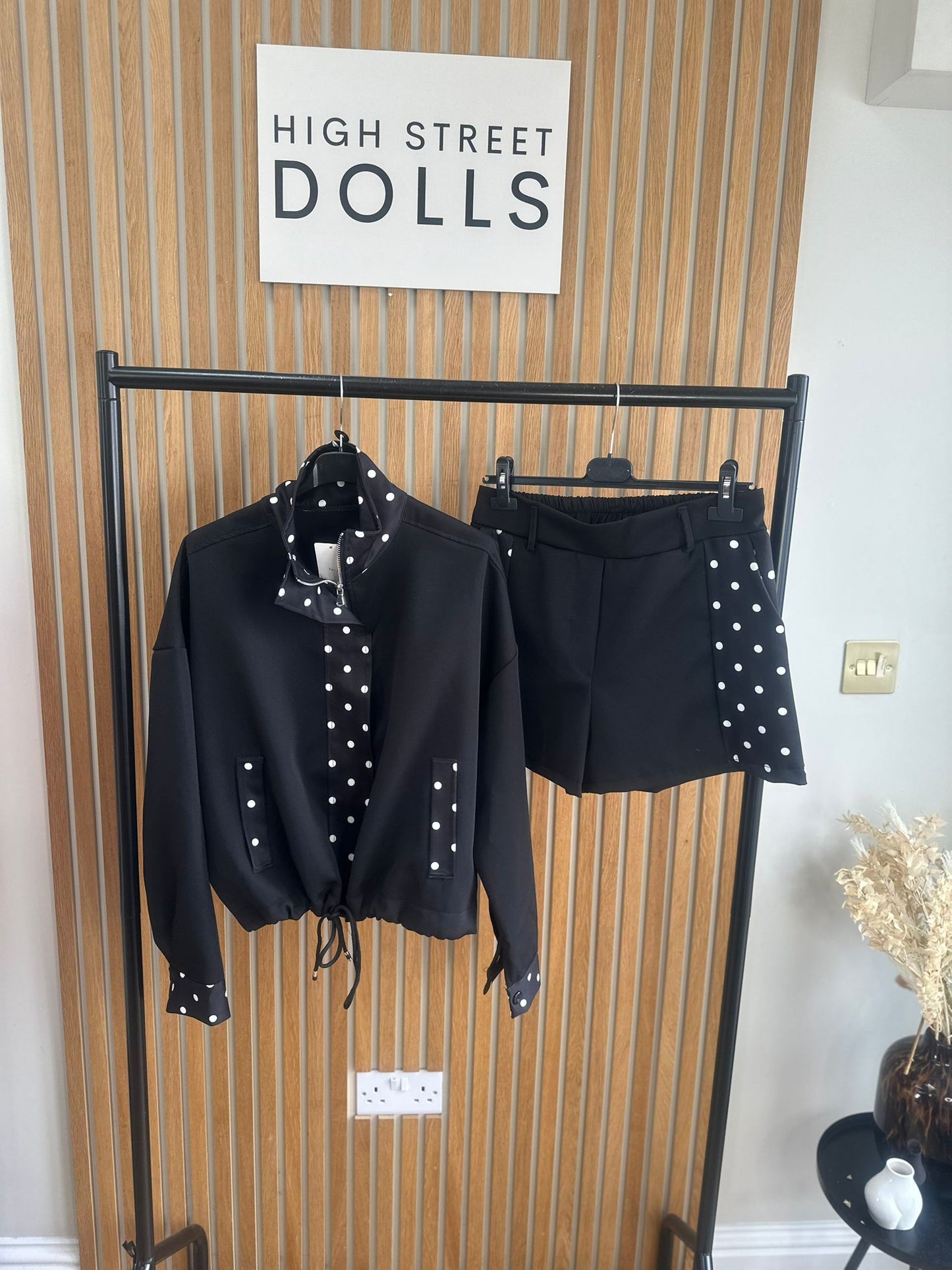 Sage Polka Dot Print Jacket and Shorts Holiday Spring Summer Women’s two piece co-ord Trending Viral Print Stripe Detail